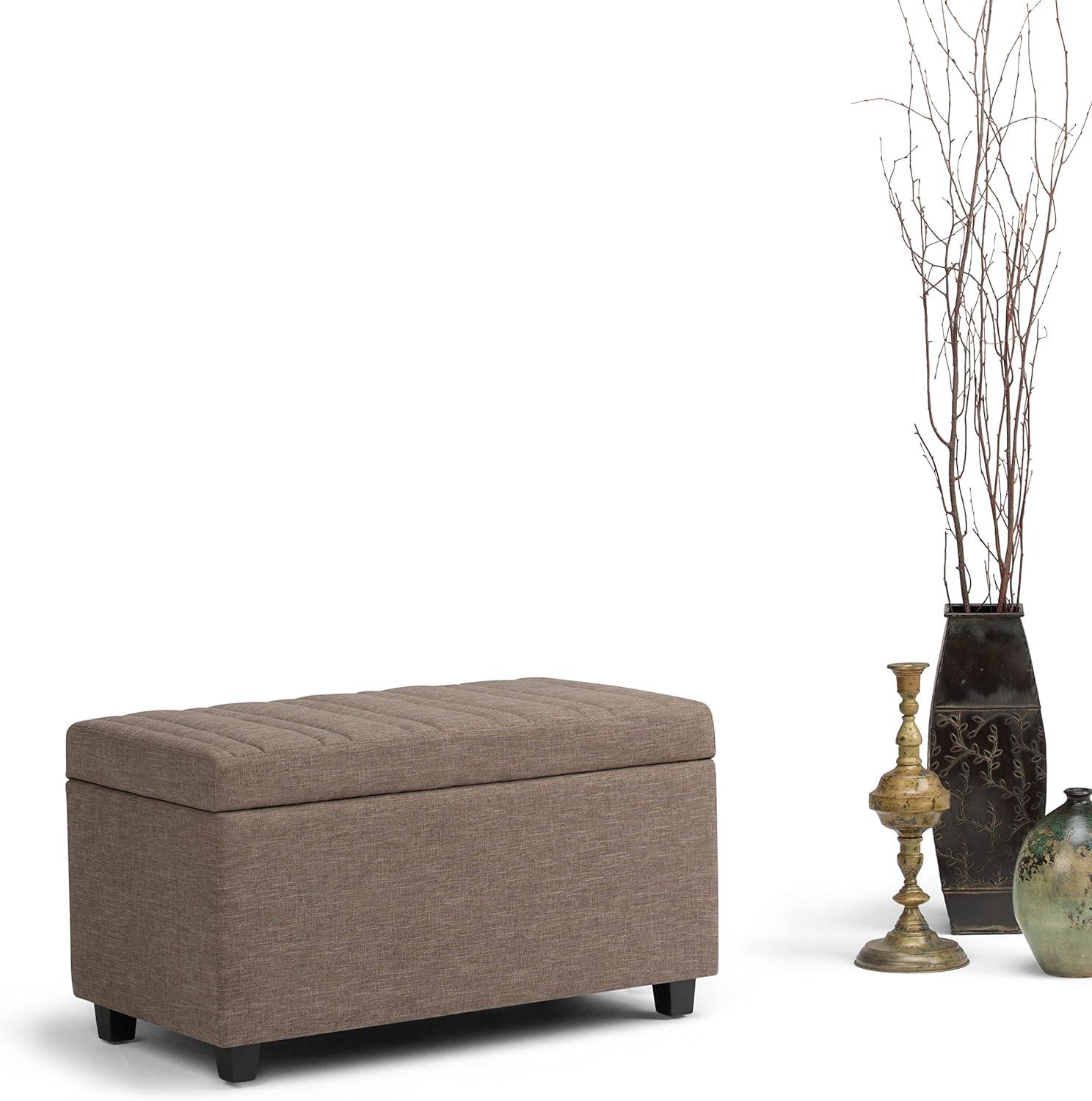 Fawn Brown Linen Rectangular Storage Ottoman Bench