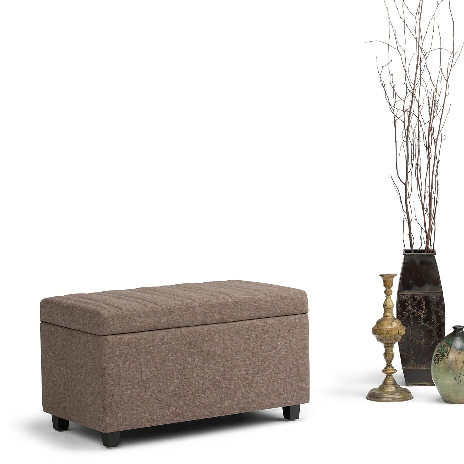Simpli Home Darcy 33"W Upholstered Storage Ottoman Bench with Large Interior Storage and Child Safety Hinges