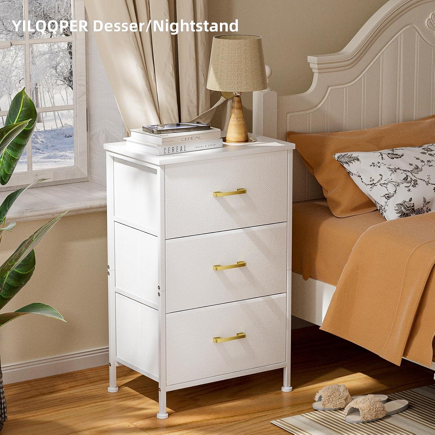 End Table for Bedroom, Nightstand with 3 Drawers, Chests of Drawers, Torage Tower with Fabric Bins, Modern Chest of Drawers, Movable Chest of Drawers, Chest of Drawers for Kid's Room, Closet, Playroom