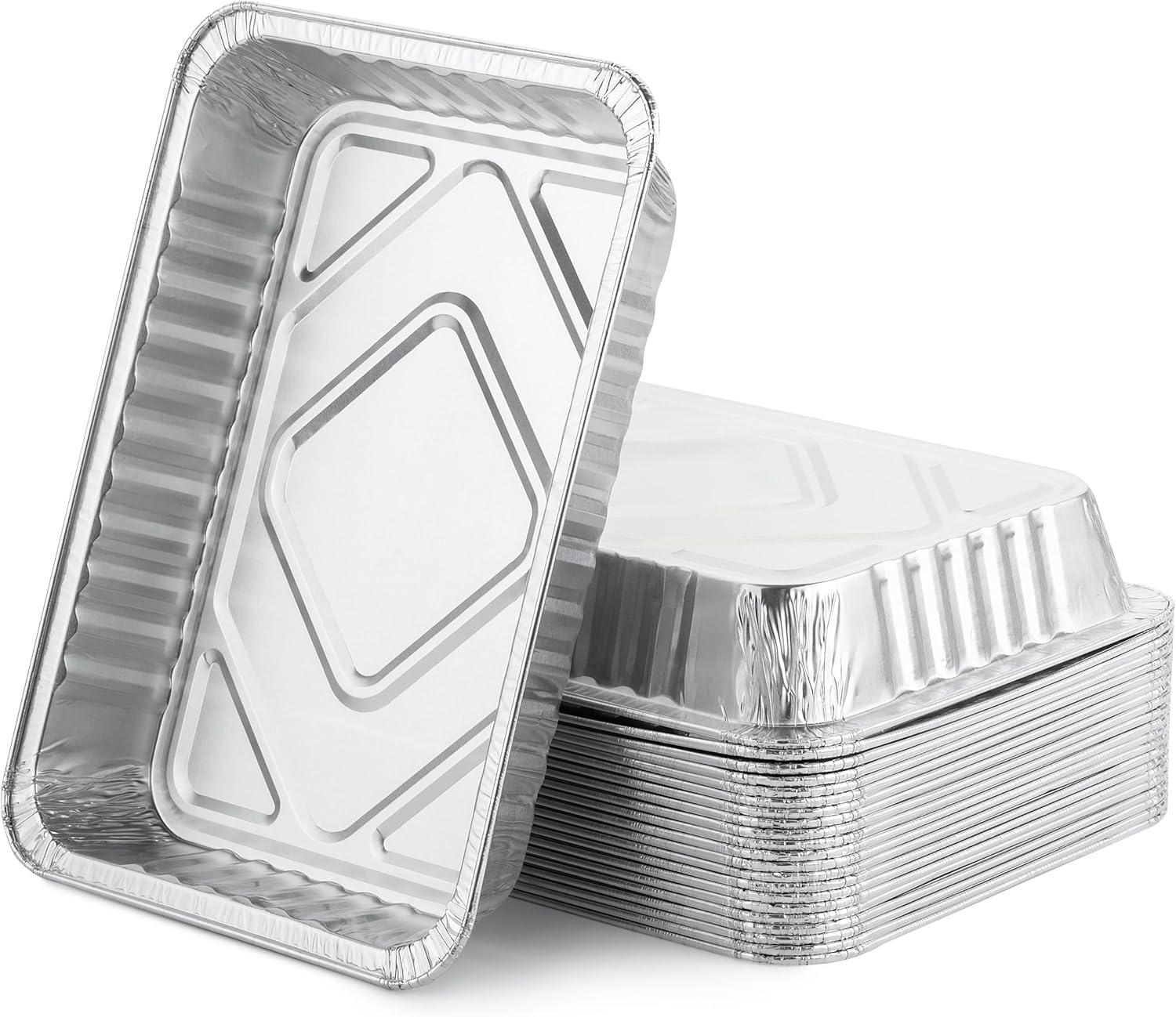 Silver Rectangular Aluminum Oven Safe Grill Drip Pans