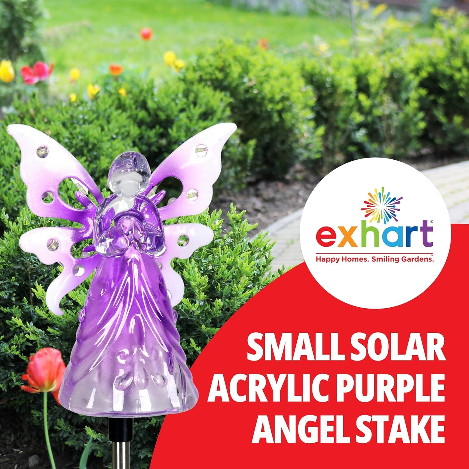 Exhart Solar Acrylic Angel with Wings and LED Lights Metal Garden Stake