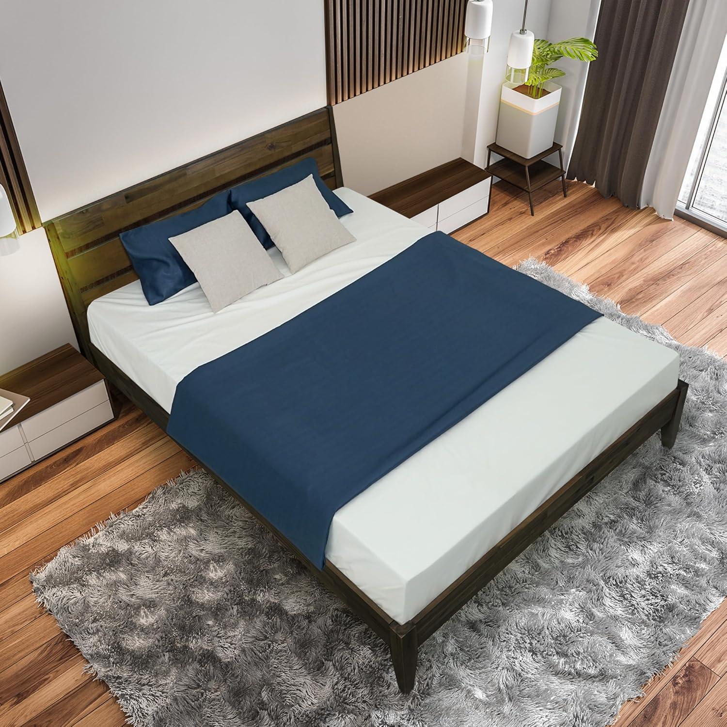 Acacia Acacia Bed Frame with Headboard Solid Wood Platform Bed