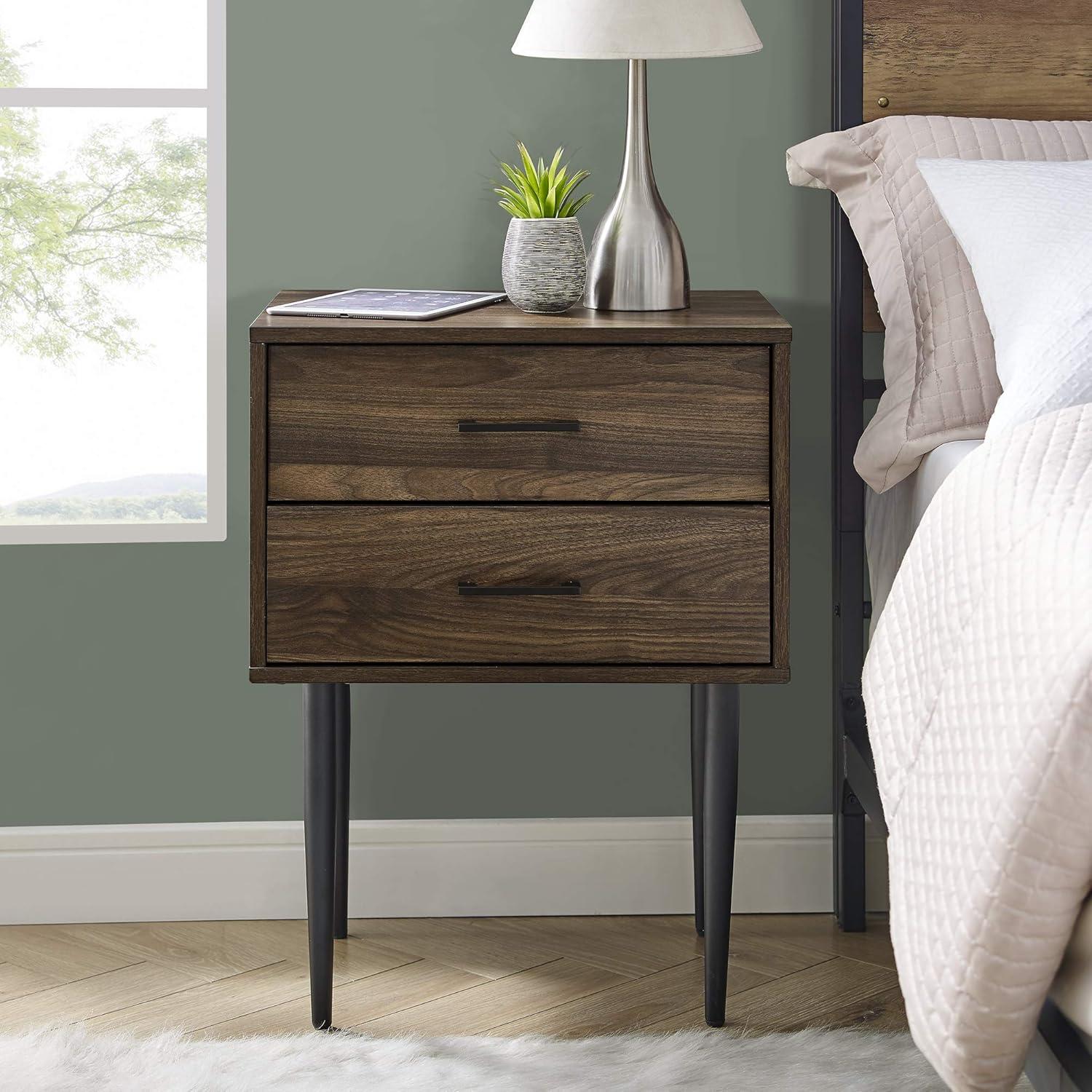 Wood Modern End Table with black metal handles - Dark Walnut