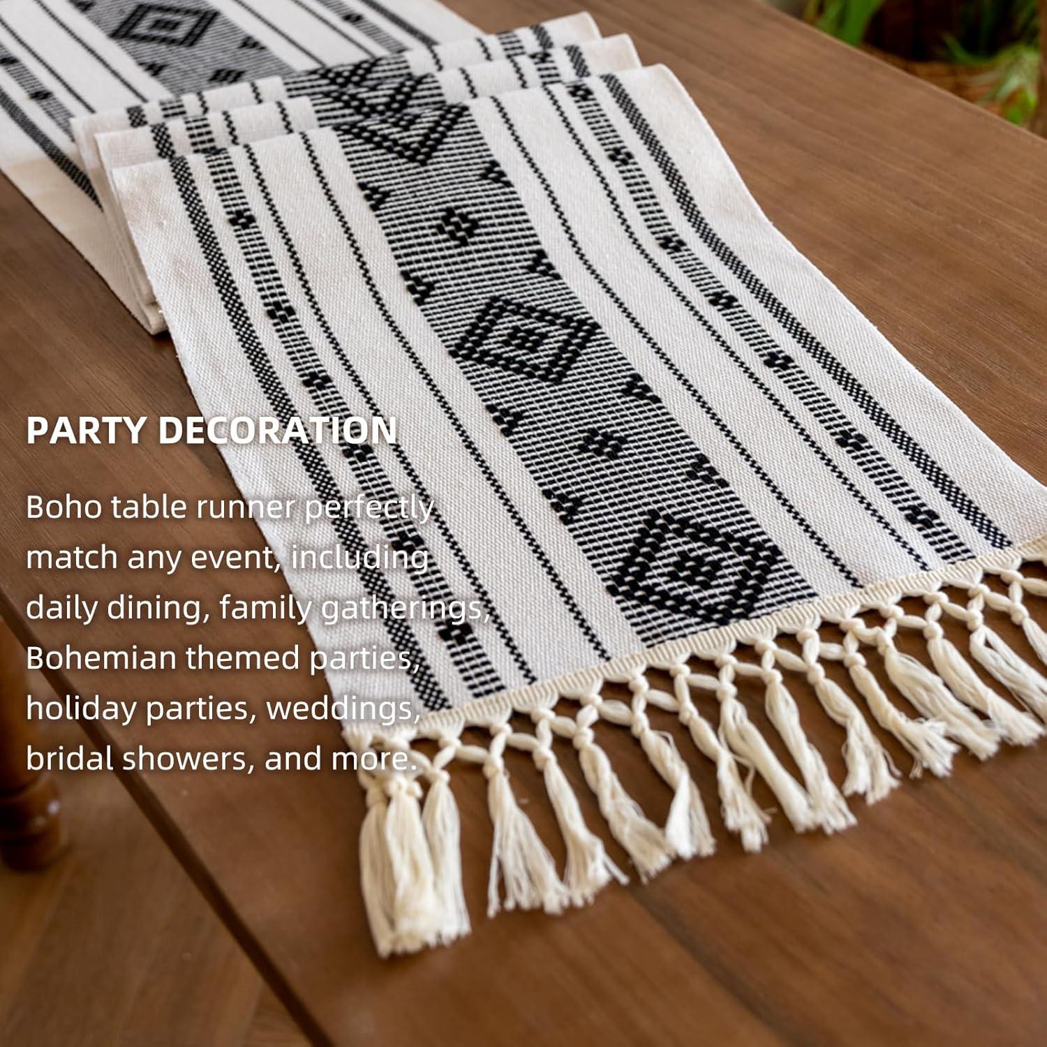 Oveesha Boho Cotton Woven Table Runner With Tassels