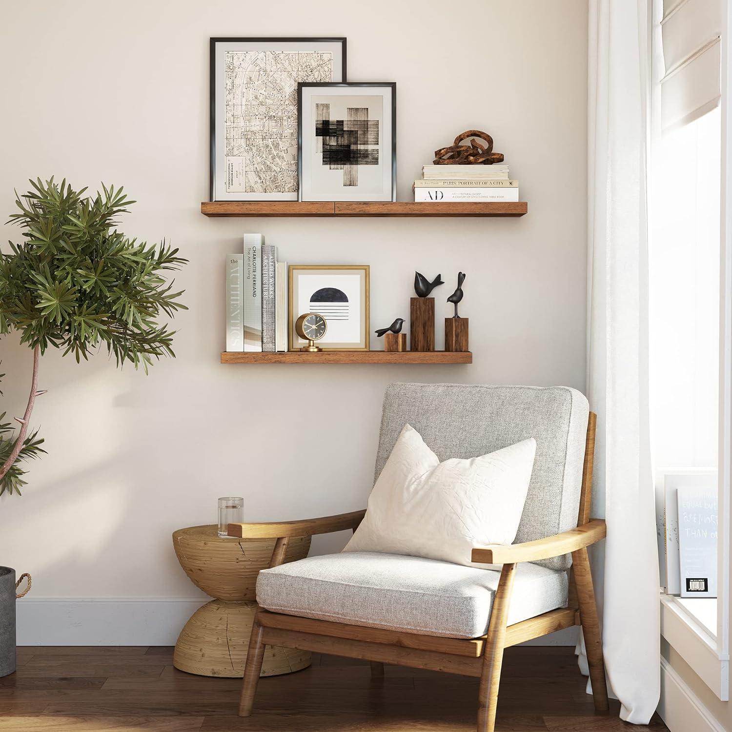 Rustic Brown 2-Tier Lacquered Wall Shelves