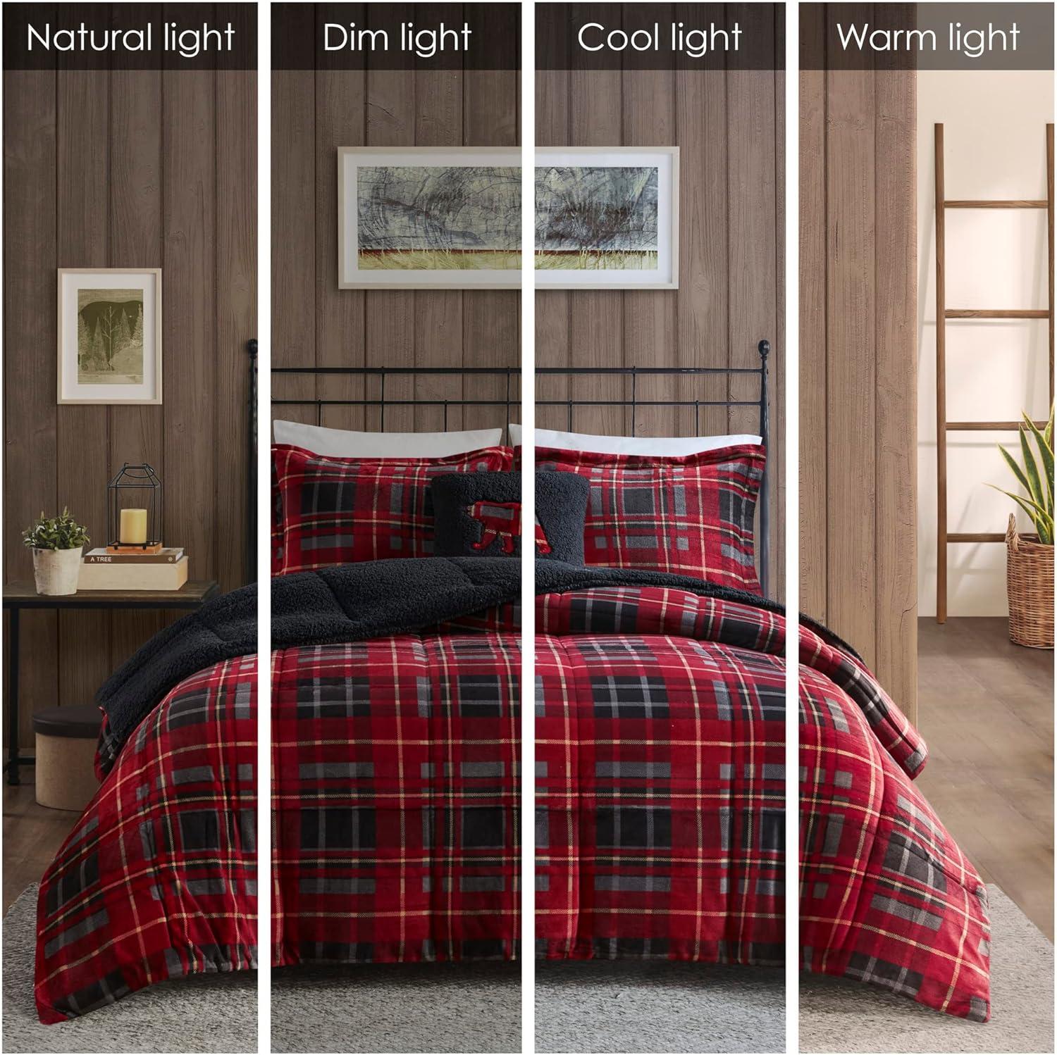 Full Red Plaid Down Alternative Bedspread Set