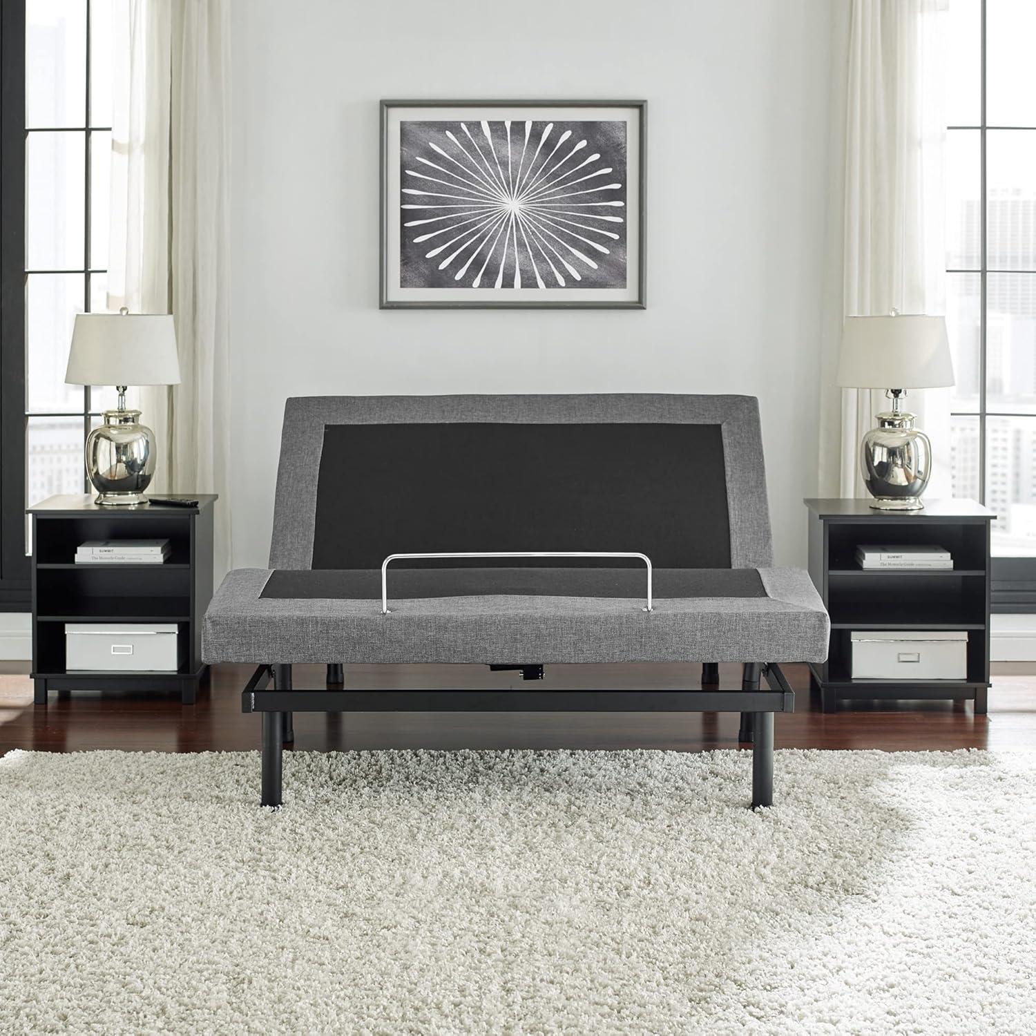 Queen Adjustable Gray Upholstered Metal Bed Frame with Massage and USB Ports