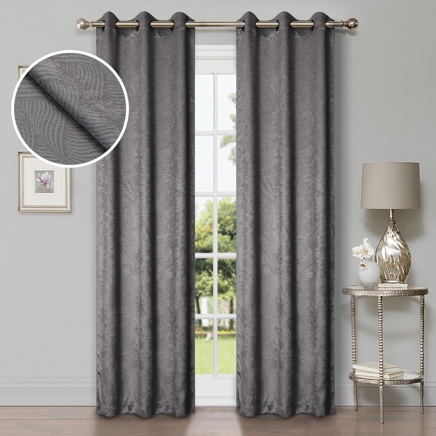 Superior Waverly Blackout Curtains, Rod Pocket, Set of 2, 42" x 96", Silver