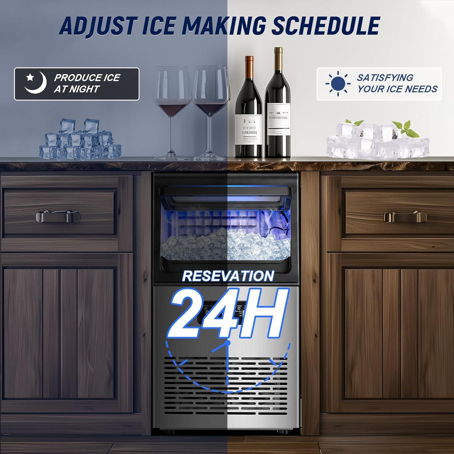 Commercial Ice Maker 100 lb./24H Freestanding Ice Maker Machine with 20 lb. Storage, 2 Water Inlet Modes Stainless Steel
