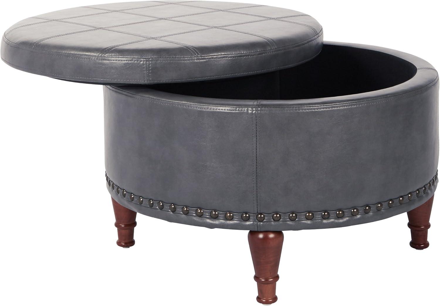 Alloway Storage Ottoman Pewter - OSP Home Furnishings: Faux Leather, Nailhead Trim, Wood Legs, Flip Tray Top