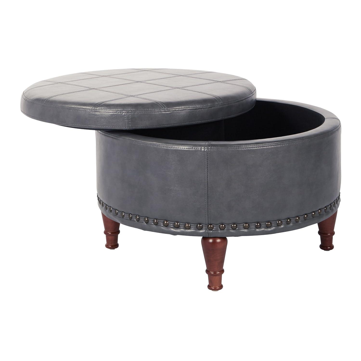 Alloway Storage Ottoman Pewter - OSP Home Furnishings: Faux Leather, Nailhead Trim, Wood Legs, Flip Tray Top