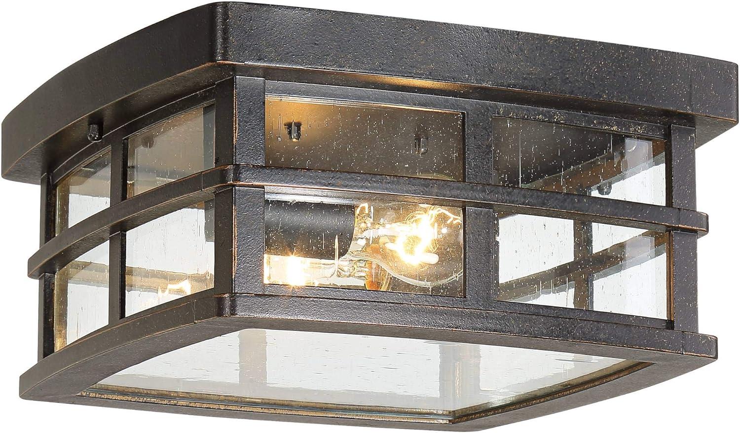 John Timberland Mission Flush Mount Outdoor Ceiling Light Fixture Oil Rubbed Bronze 12" Clear Seedy Glass for Exterior House Porch Patio Deck