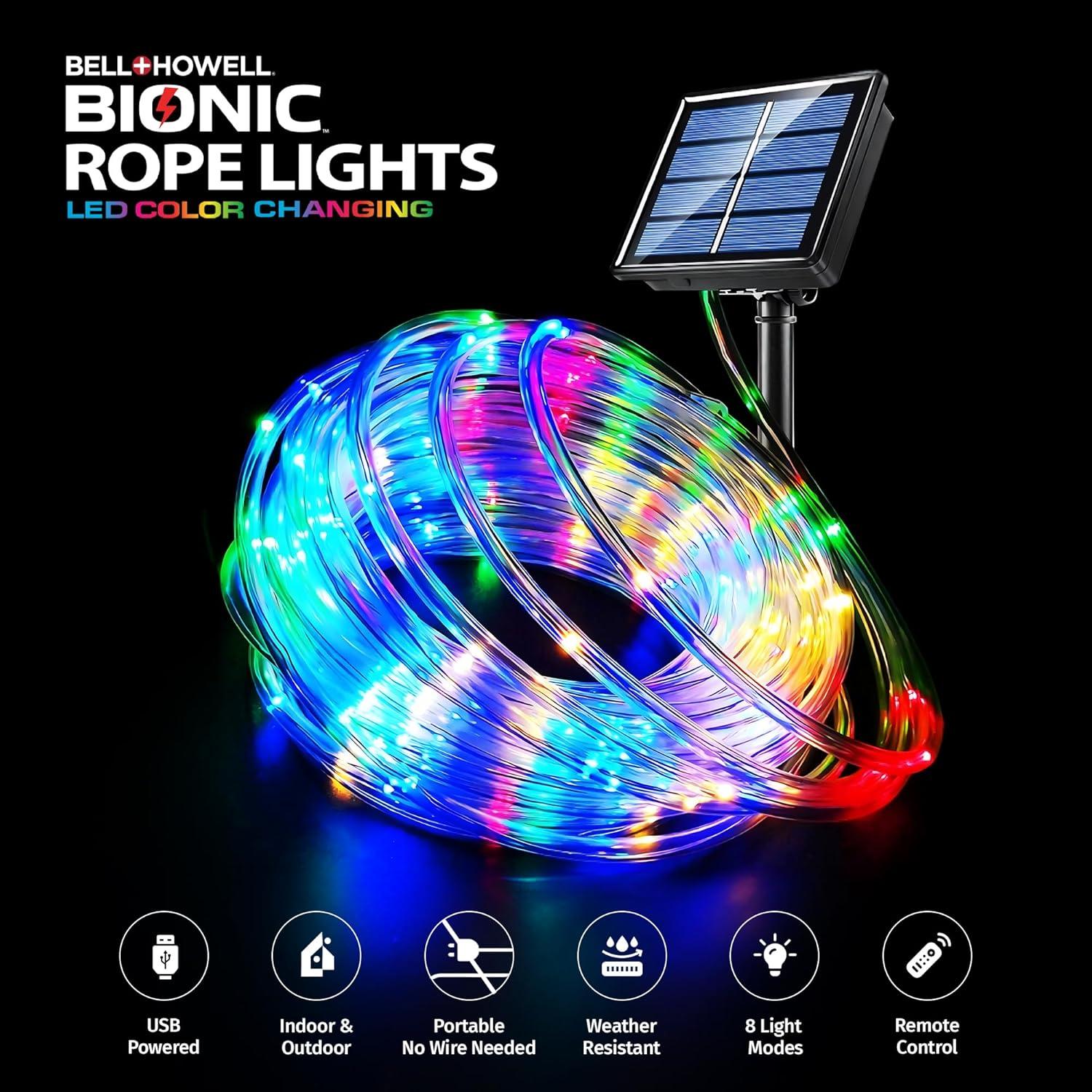 Bell + Howell Bionic 25 Ft Color Changing LED Rope Lights, USB and Solar Powered