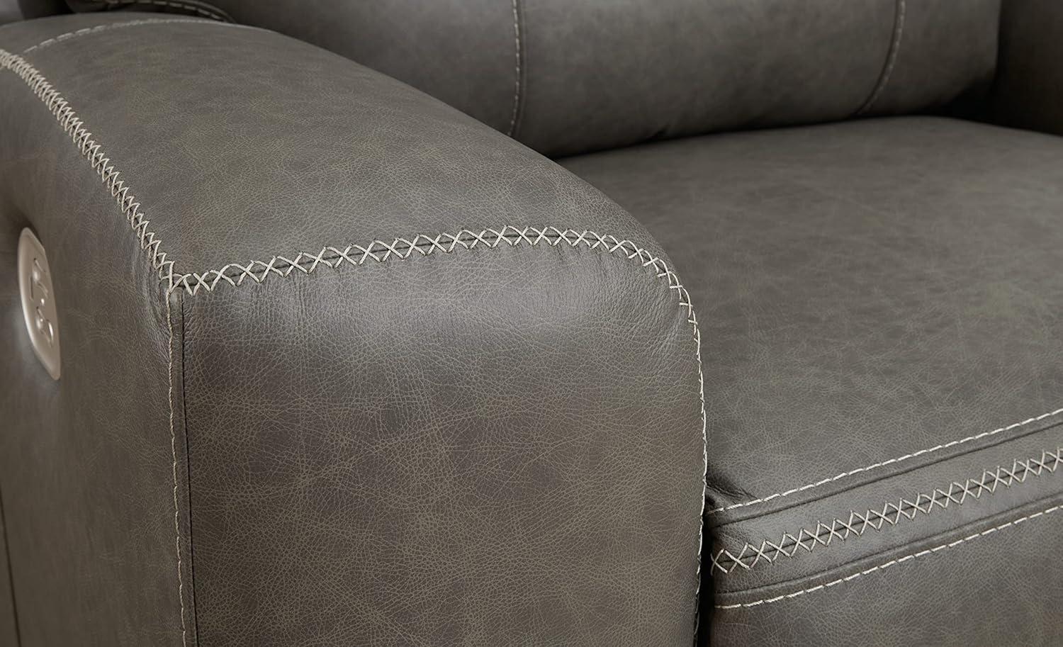 Roman 102'' Smoke Gray Faux Leather Power Reclining Sofa