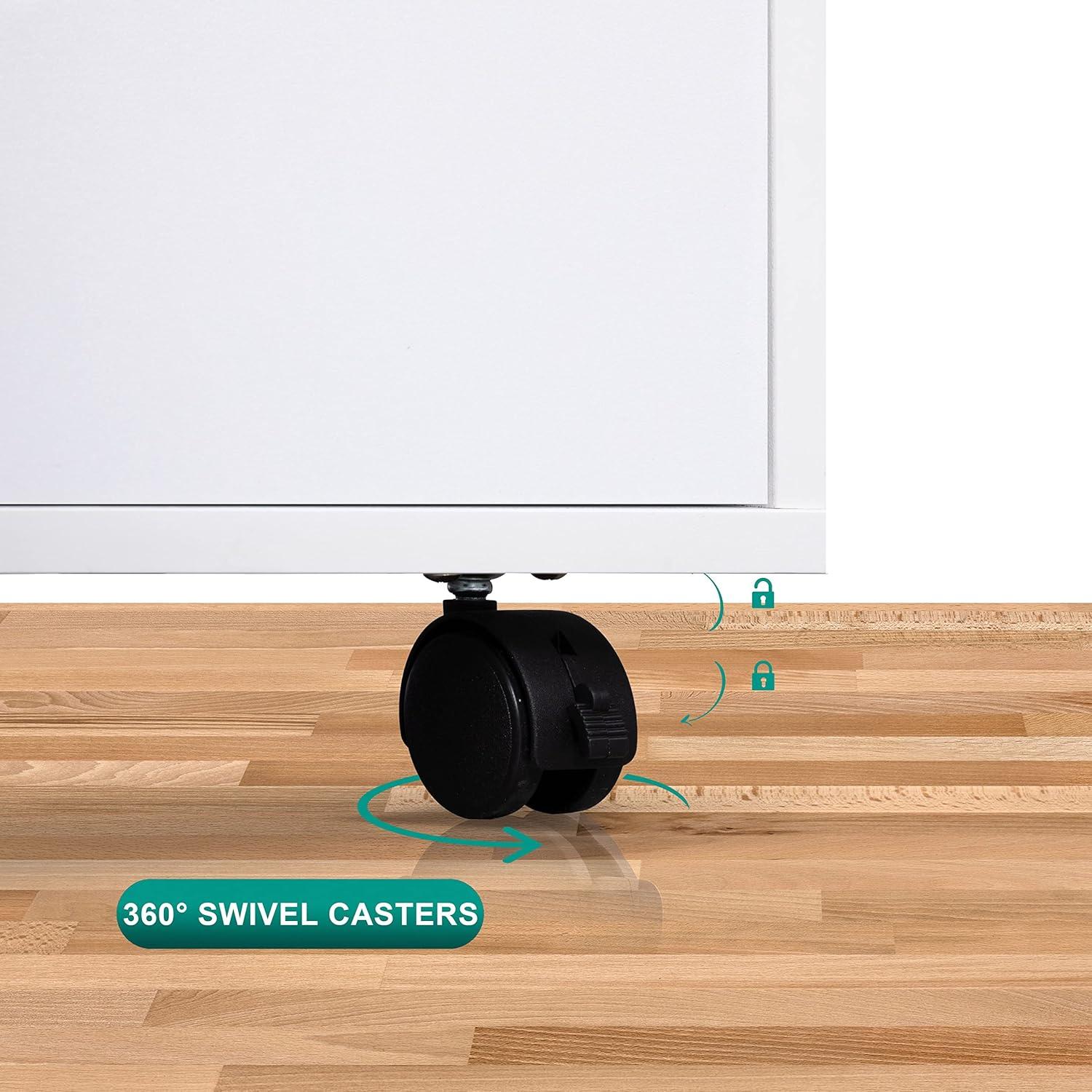 Naomi Home 5 Drawer Dresser, Tall Dressers for bedroom, Kids dresser with Wheels, Durable Storage dresser, Small Dresser for Closet, Makeup dresser with 180 lbs Capacity – White