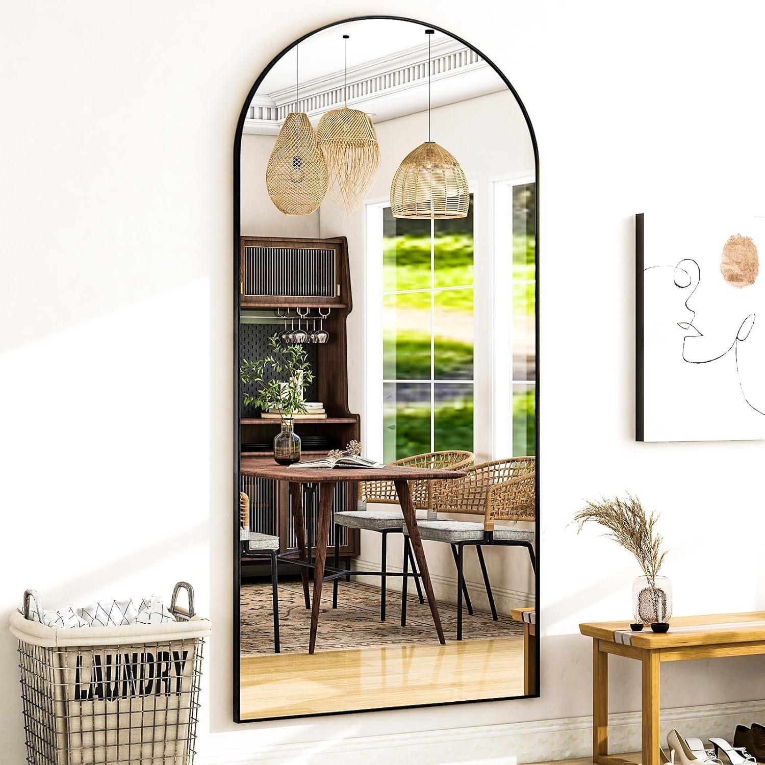 BEAUTYPEAK 71"x 26" Oversized Full Length Mirror Arch Standing Floor Mirror Full Body Mirror, Black