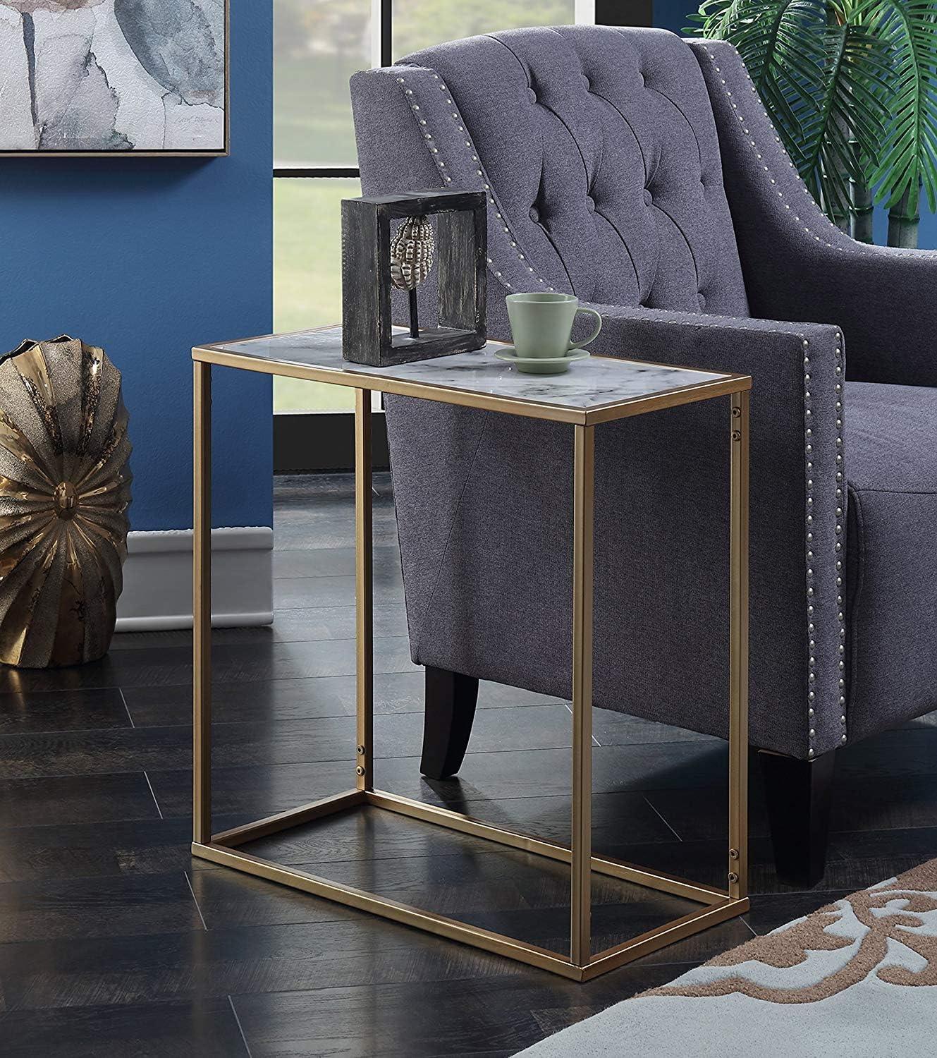 Convenience Concepts Gold Coast Faux Marble Chairside Table in Gold Metal Frame