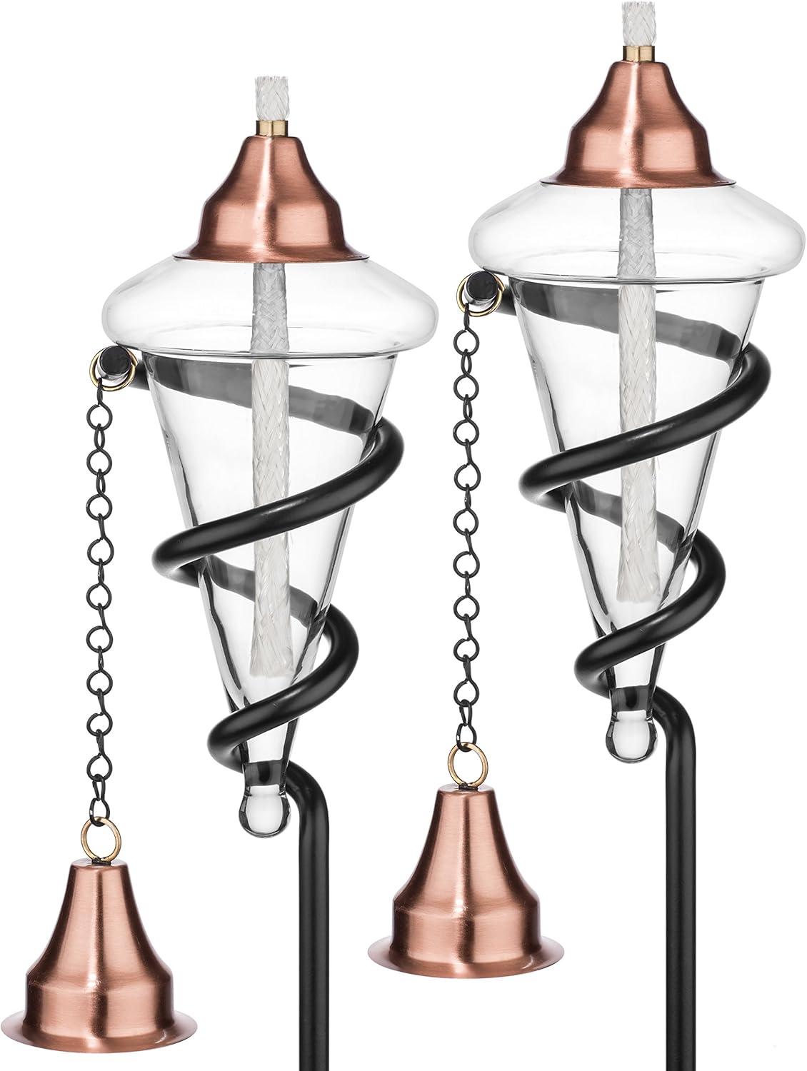 Copper and Glass Spiral Garden Tiki Torches Set of 2