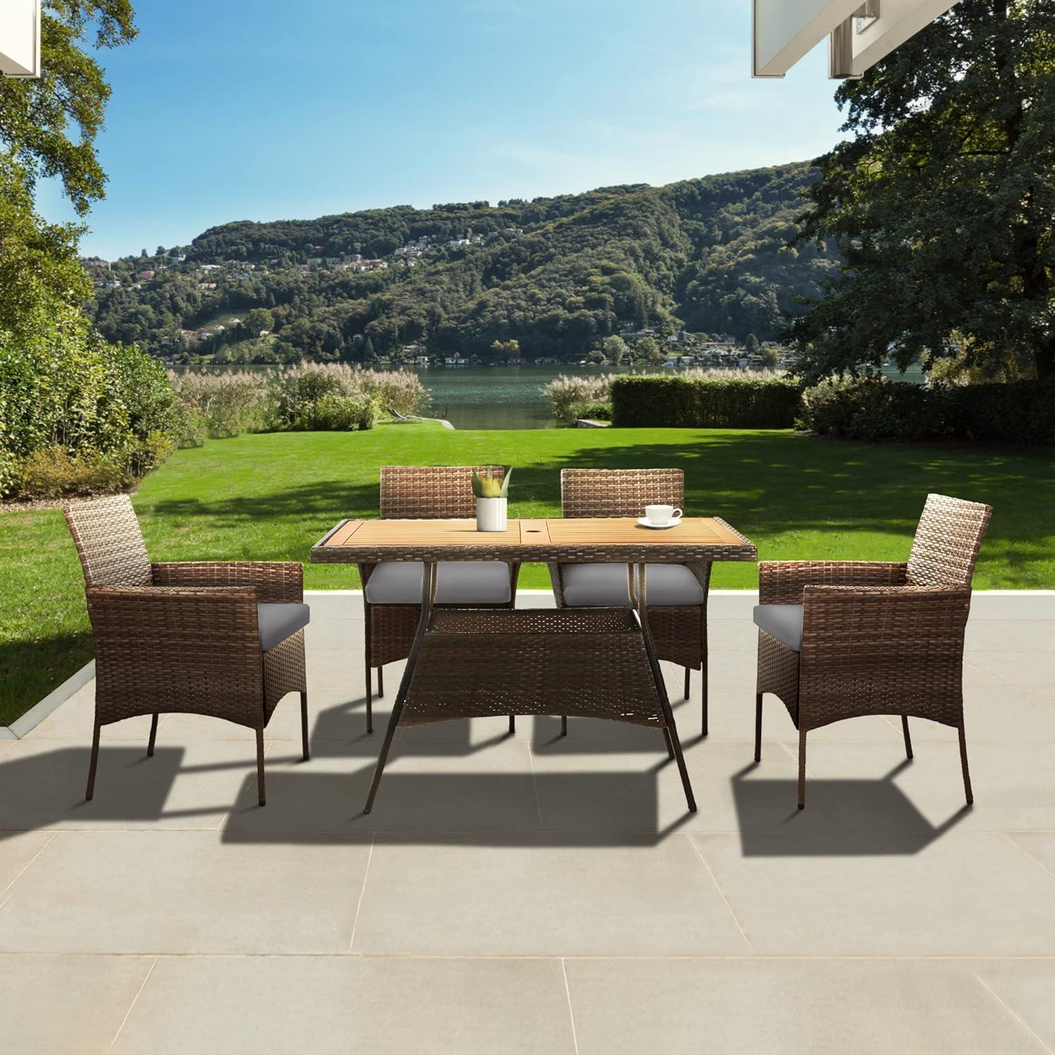 Teamson Home Outdoor 5-Piece PE Rattan & Acacia Wood Dining Set