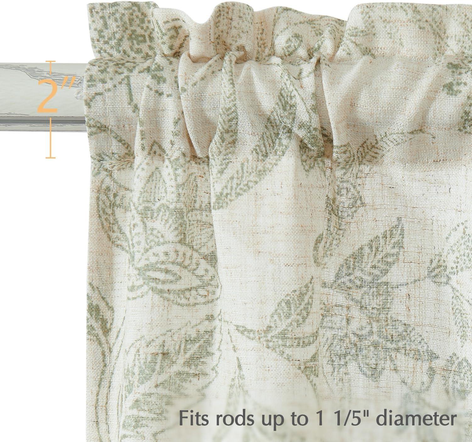 jinchan Floral Kitchen Curtains for Windows 36 Inch Linen Tier Farmhouse Cafe Curtains Country Botanic Small Window Rod Pocket Rustic Flax for Laundry Bathroom RV 2 Panels Sage Green on Beige