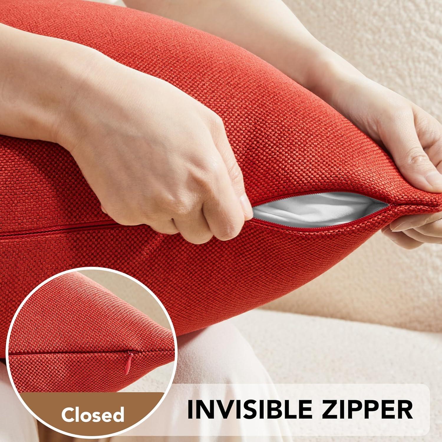 Deconovo Throw Pillow Covers with Corn Texture, Set of 2 Striped Corduroy Cushion Covers for Bedroom Living Room, 16x16 inch, Bright Red, Set of 2