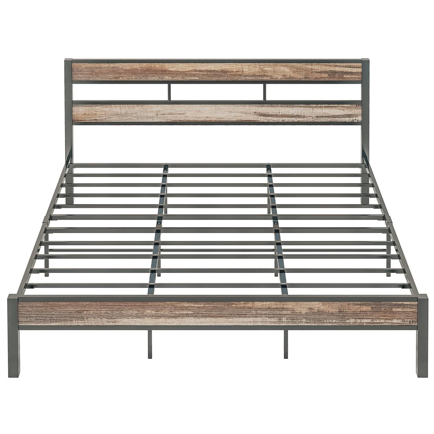 Platform Metal Bed Frame with Headboard Heavy Duty, Noise-Free, Queen