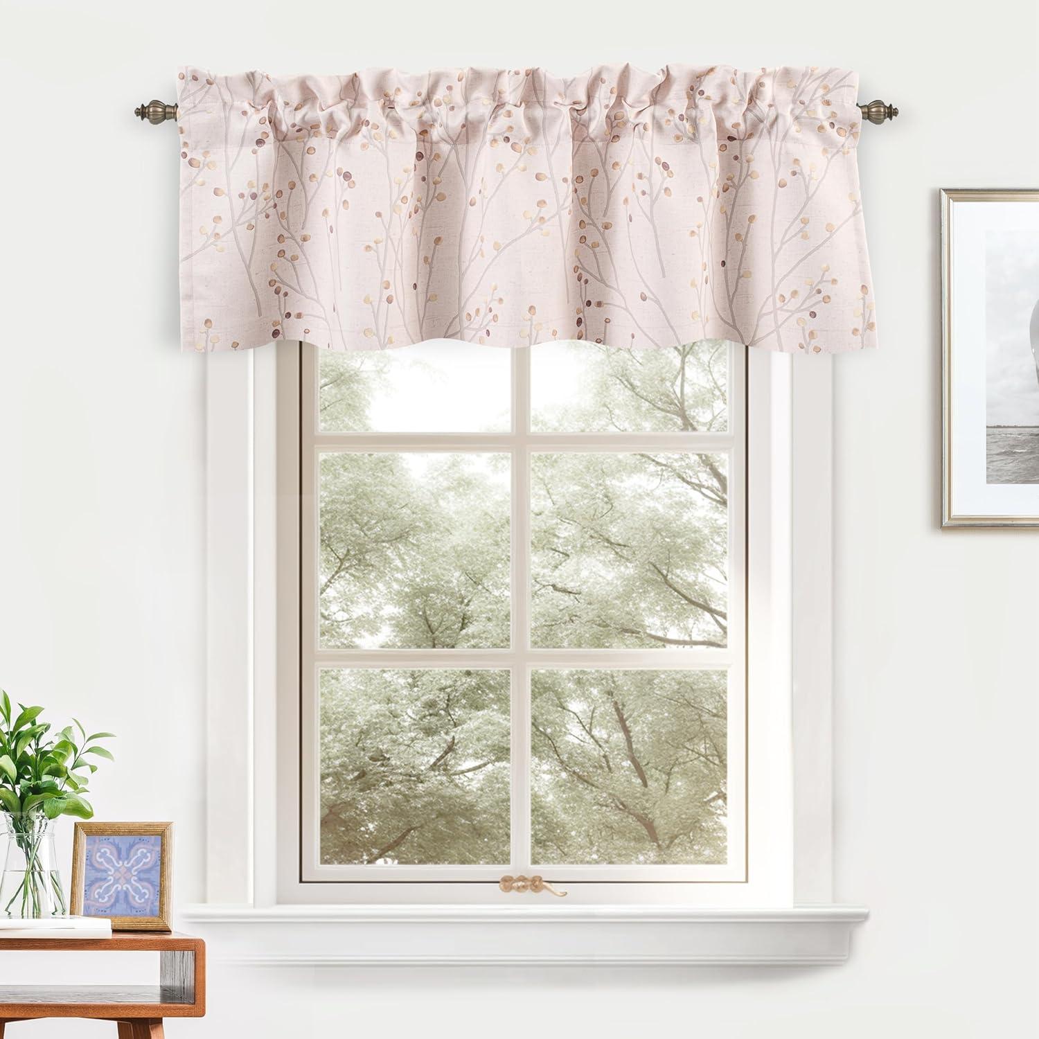 DriftAway Harper Ink Floral Pattern Room Darkening Window Treatment Valance for Living Room Bedroom Rod Pocket 50"x14"+2" Header Beige