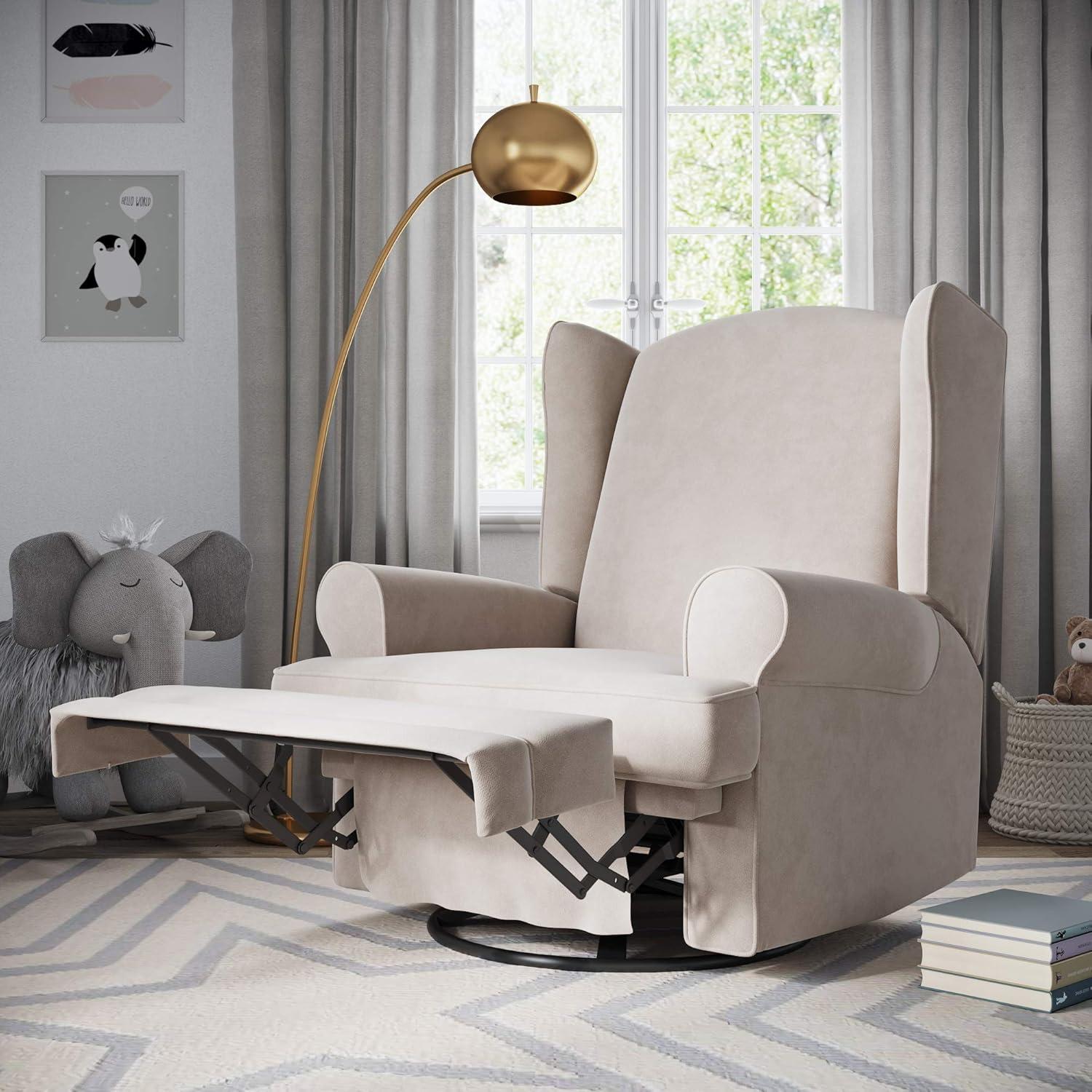 Ivory Swivel Recliner with Metal Base and USB Ports