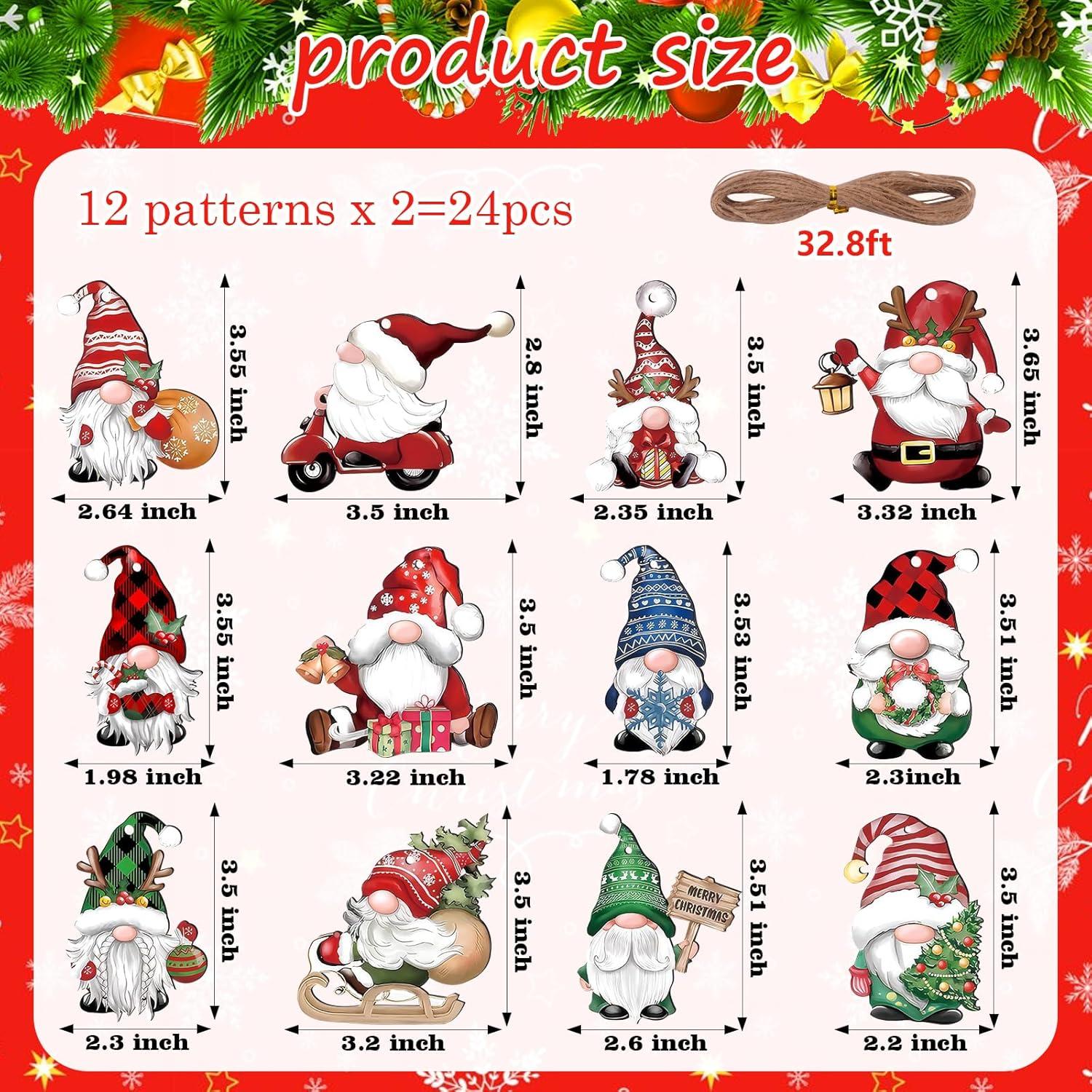 24pcs Gnome Christmas Ornaments Set - Festive Decorations with Wooden Gnomes for Tree Adornments & Ultimate Holiday Celebration Accessories