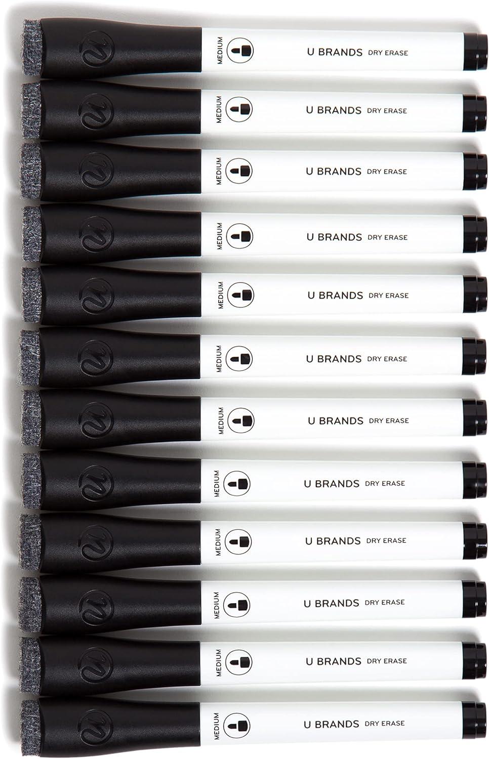 U Brands Dry Erase Markers, Medium Point, Black Ink, 12 Count