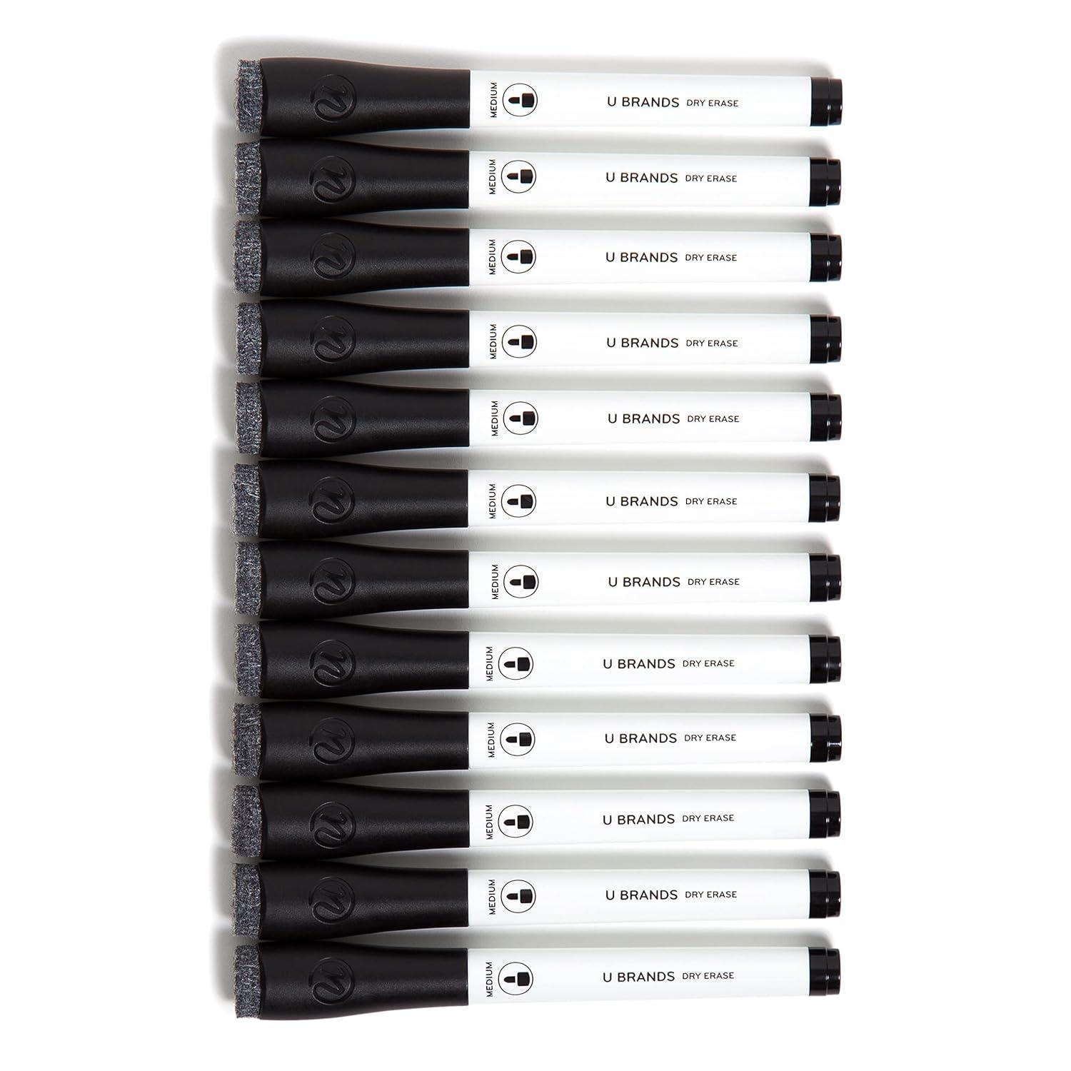 U Brands Dry Erase Markers, Medium Point, Black Ink, 12 Count