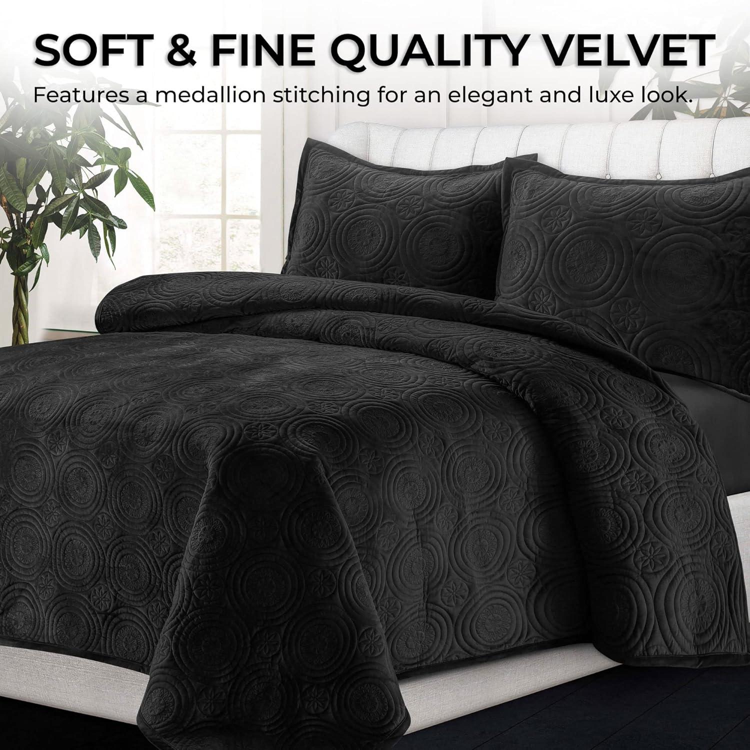 Capri Medallion Velvet Oversized Solid Quilt Set - Tribeca Living