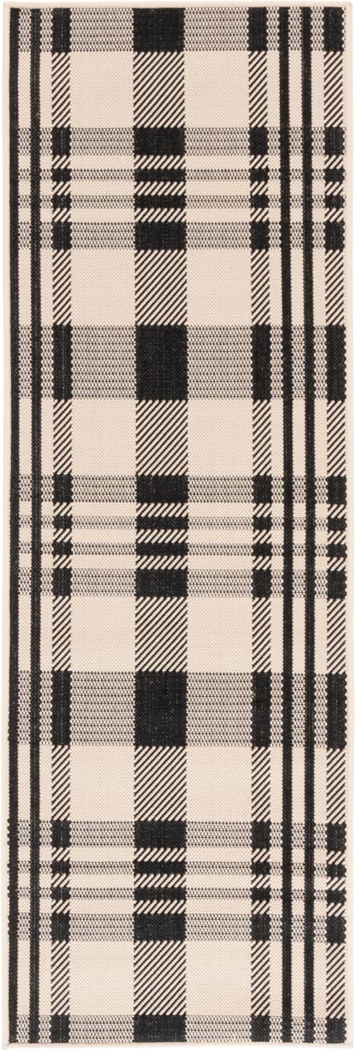 SAFAVIEH Courtyard Benjamin Plaid Indoor/Outdoor Runner Rug, Navy/Beige, 2'3" x 6'7"