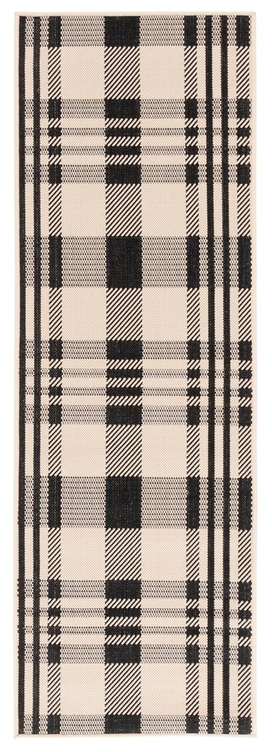 SAFAVIEH Courtyard Benjamin Plaid Indoor/Outdoor Runner Rug, Navy/Beige, 2'3" x 6'7"