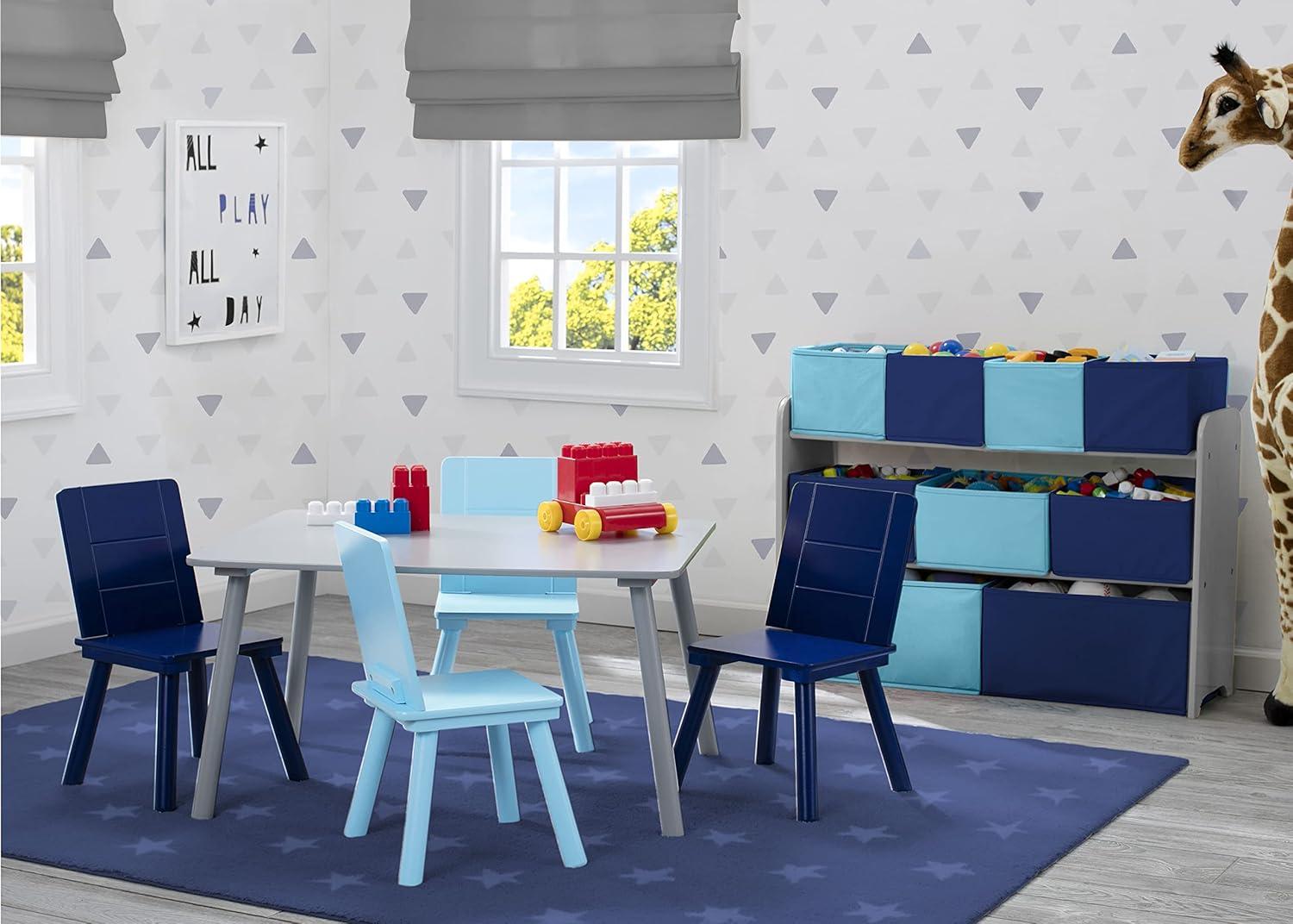 Gray and Blue Wooden Kids Table and Chair Set, 5-Piece