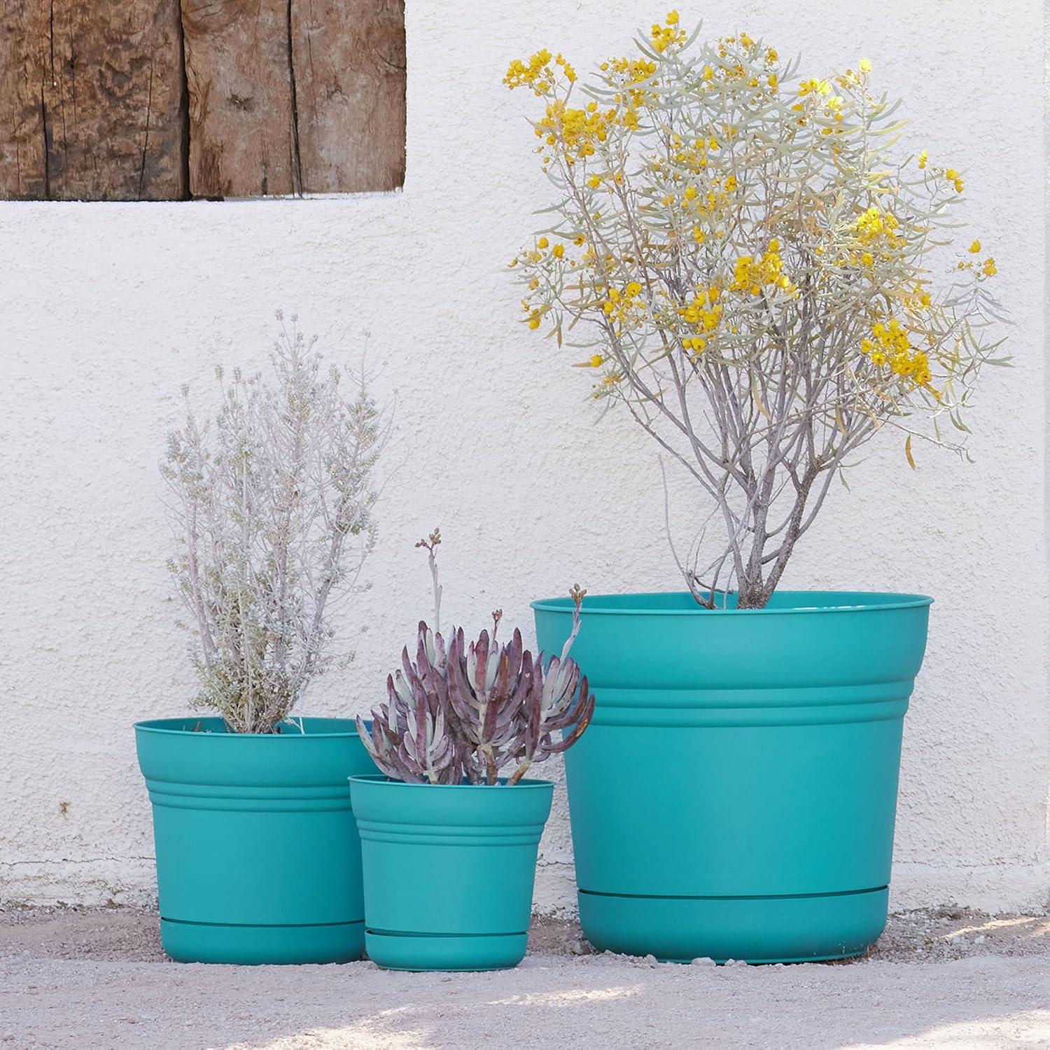 Bermuda Teal Saturn 12" Polypropylene Planter with Saucer