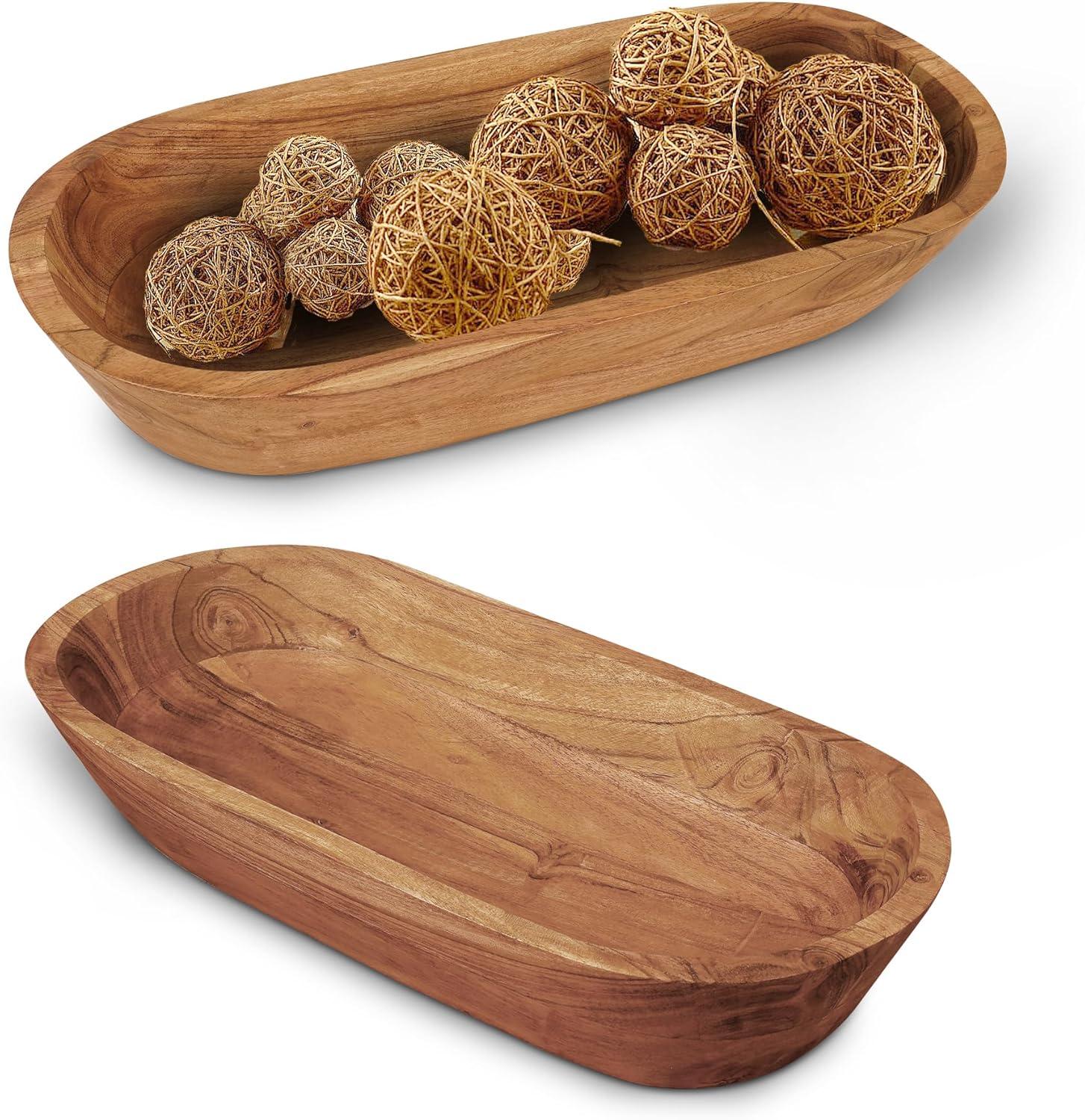 Luxe Designs | Handmade Decorative Wooden Bowl for Home, Bathroom and Kitchen Counter | Acacia Wood Large Dough Bowl Fits Cosmetics, Keys & More | 17"L x 3" H x 8" W