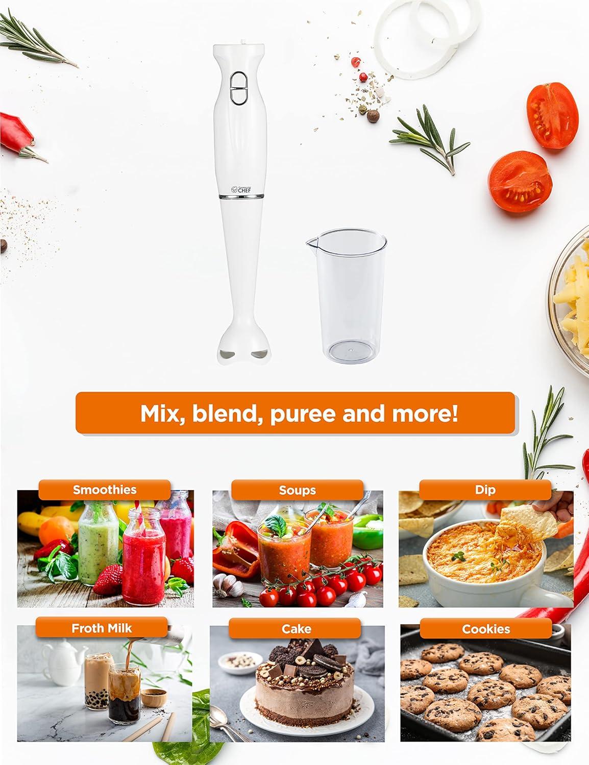 Commercial Chef COMMERCIAL CHEF Immersion Blender, Hand Blender with Stainless Steel Blades