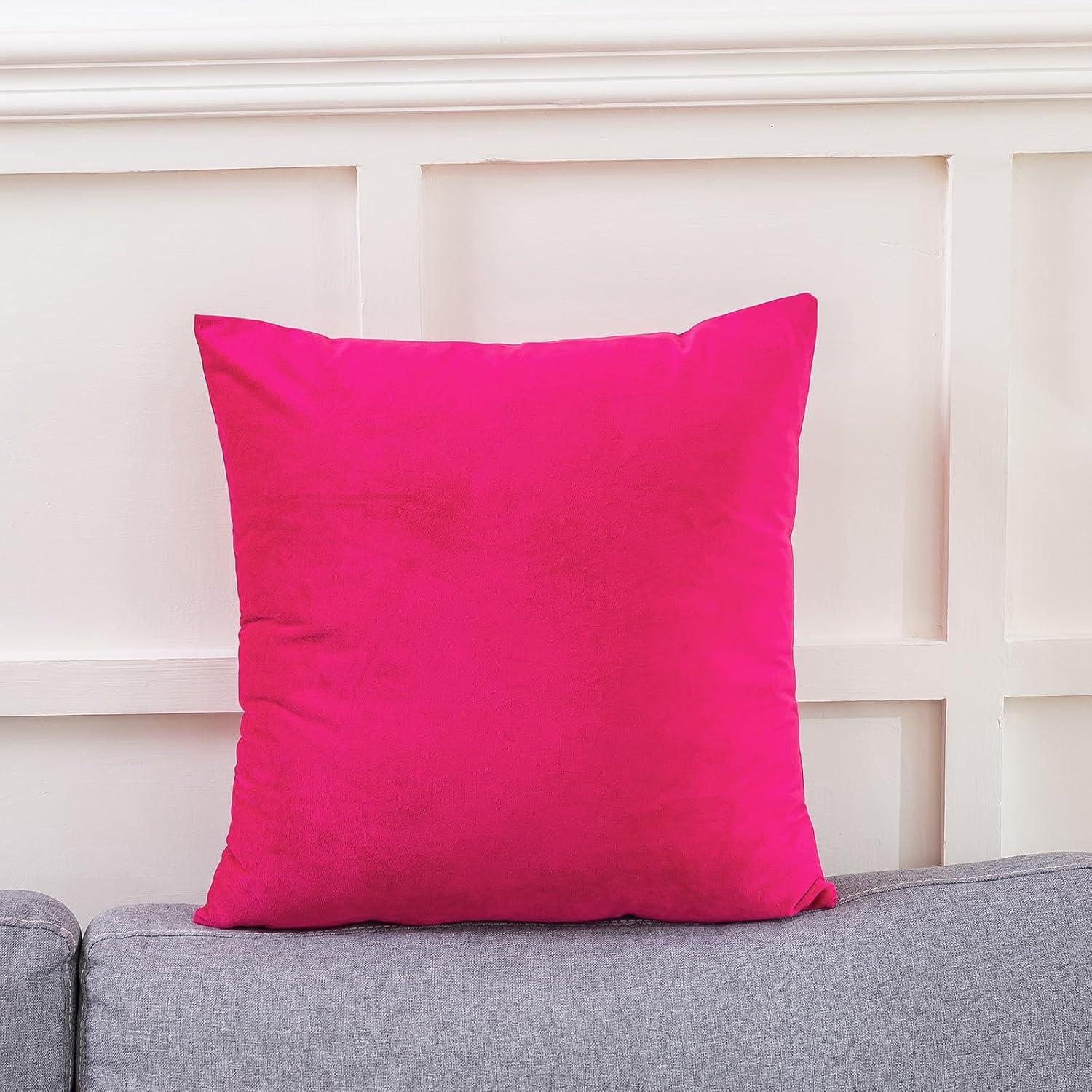 RainRoad Hot Pink Throw Pillows Covers Set of 2 Soft Velvet Decorative Pillow Covers 18x18 Inch for Couch Bed(Hot Pink, 18" x 18"(Pack of 2))