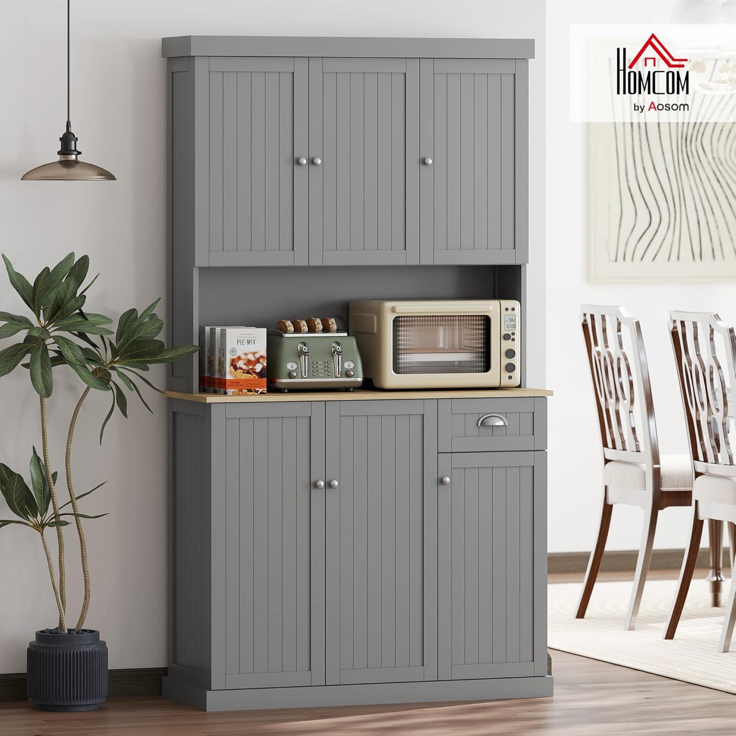 Lark Manor™ 71" Buffet With Hutch, Modern Farmhouse Kitchen Pantry Storage Cabinet With Microwave Oven Countertop, Drawer, And Cupboard, Black