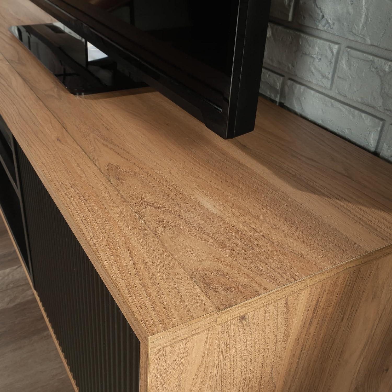 Serene Walnut and Black Modern TV Credenza with Cabinet