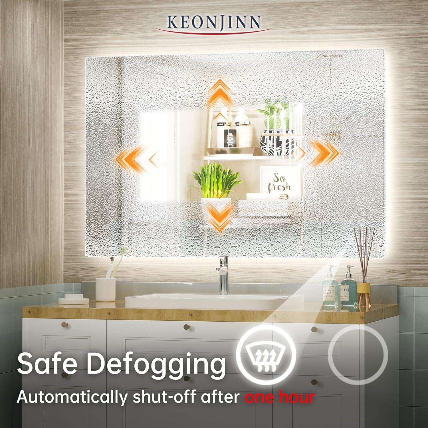 Keonjinn 40"x28" LED Backlit Mirror with Anti-Fog Dimmable Modern Rectangular Makeup Wall Mirror with Light, CRI90 Waterproof for Bathroom(Horizontal/Vertical)