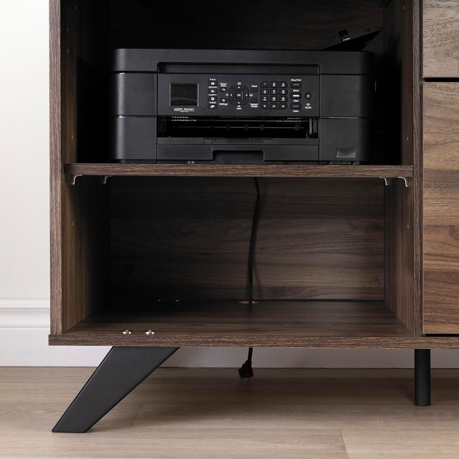 Helsy L-Shaped Desk with Power Bar and Removable Hutch Natural Walnut