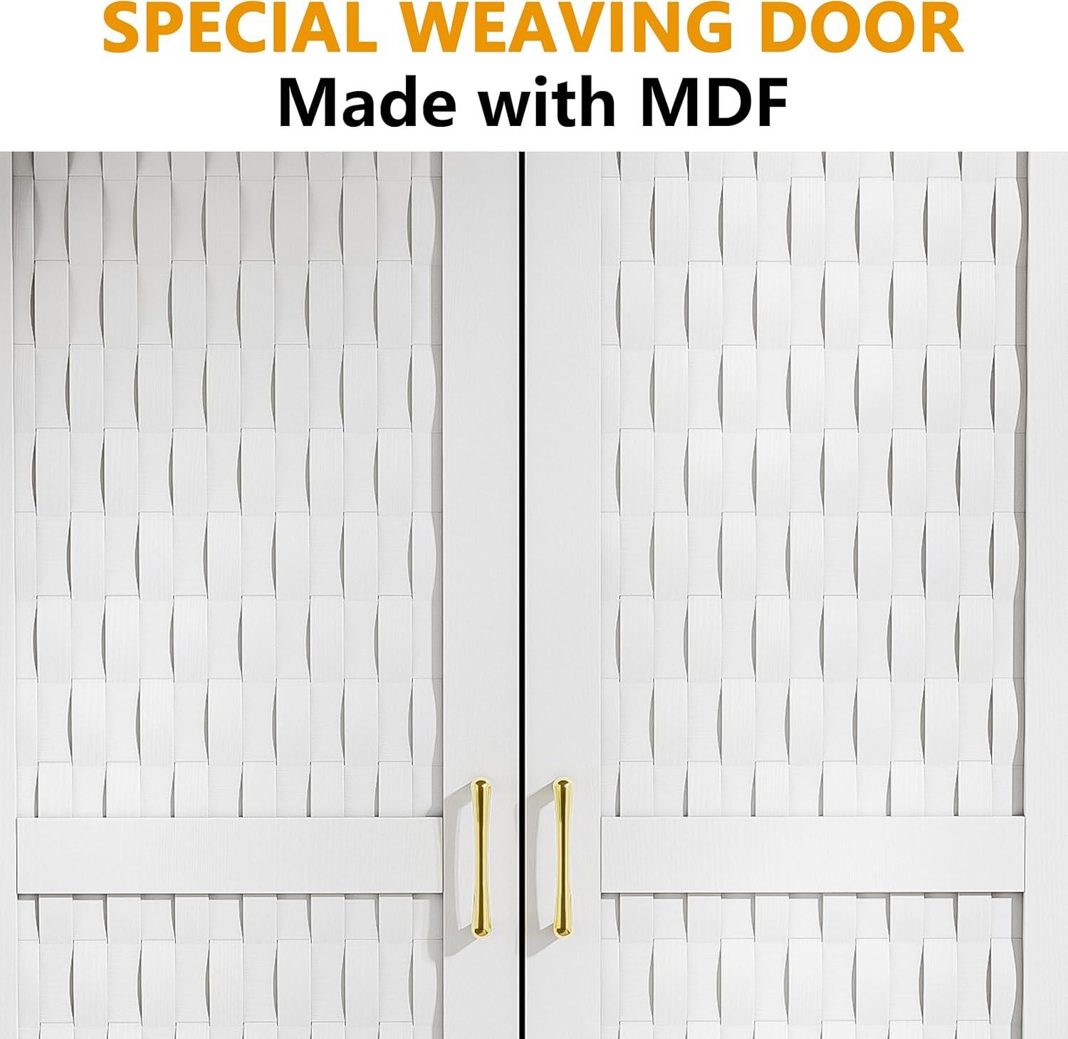 Everly Quinn Freestanding Armoire Wardrobe Closet with 2 Woven Doors