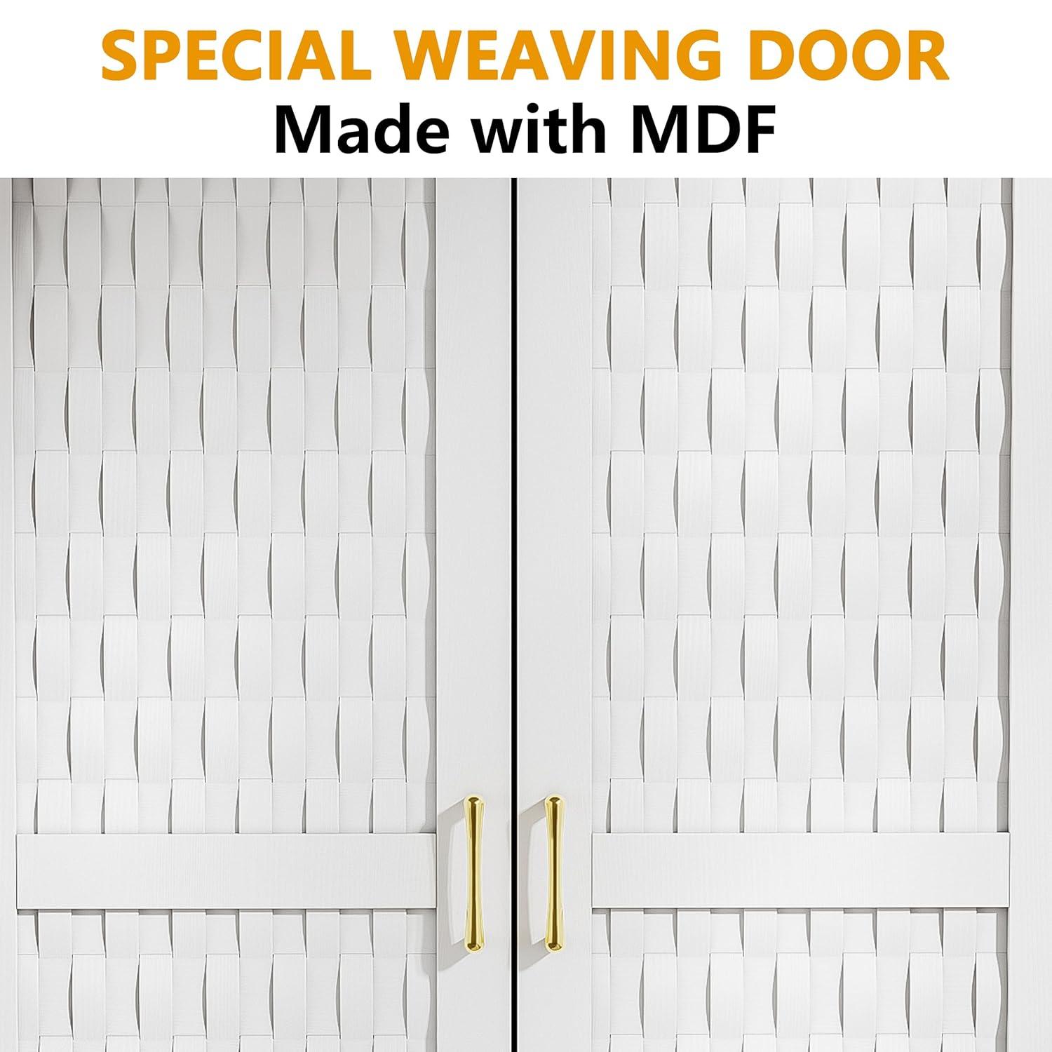 Everly Quinn Freestanding Armoire Wardrobe Closet with 2 Woven Doors