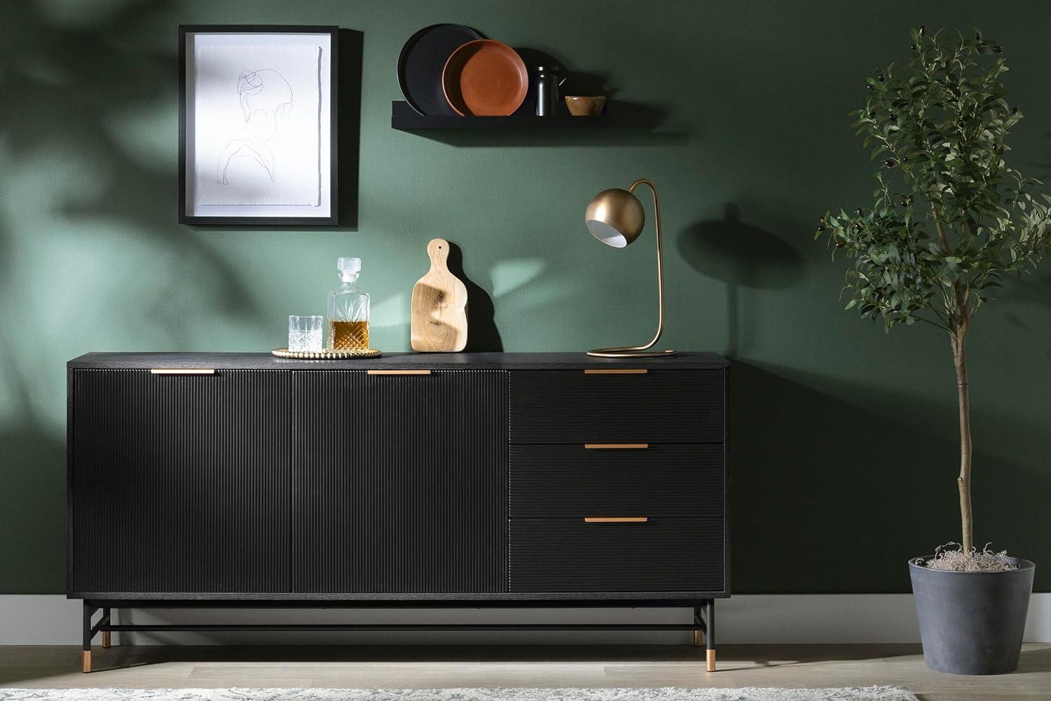 South Shore Arlo Sideboard Ash Oak/Gold: Modern Credenza with Storage, Entryway Cabinet, Buffet Server
