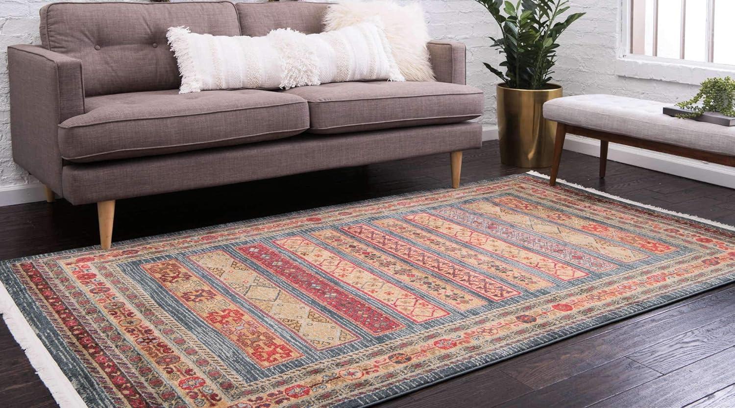 Handmade Rectangular Easy-Care Blue Geometric Synthetic Rug