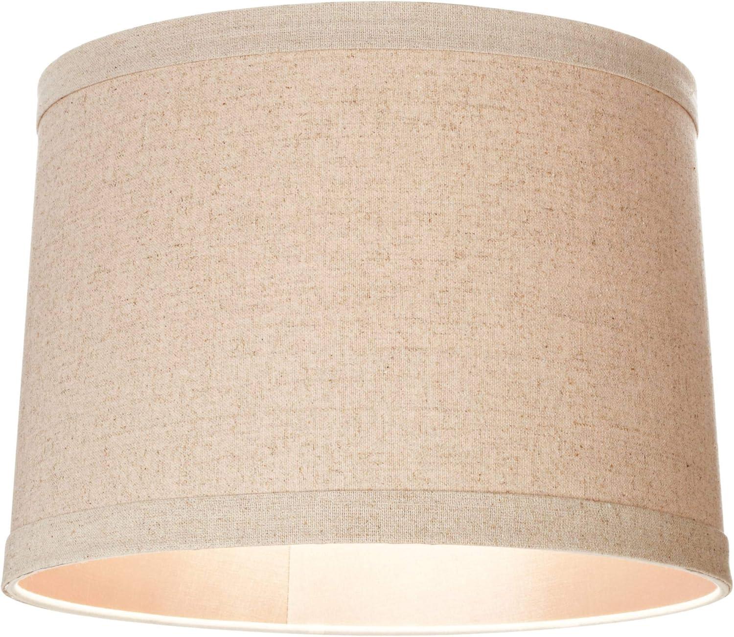 Springcrest Set of 2 Natural Linen Medium Drum Lamp Shades 13" Top x 14" Bottom x 10" High (Spider) Replacement with Harp and Finial