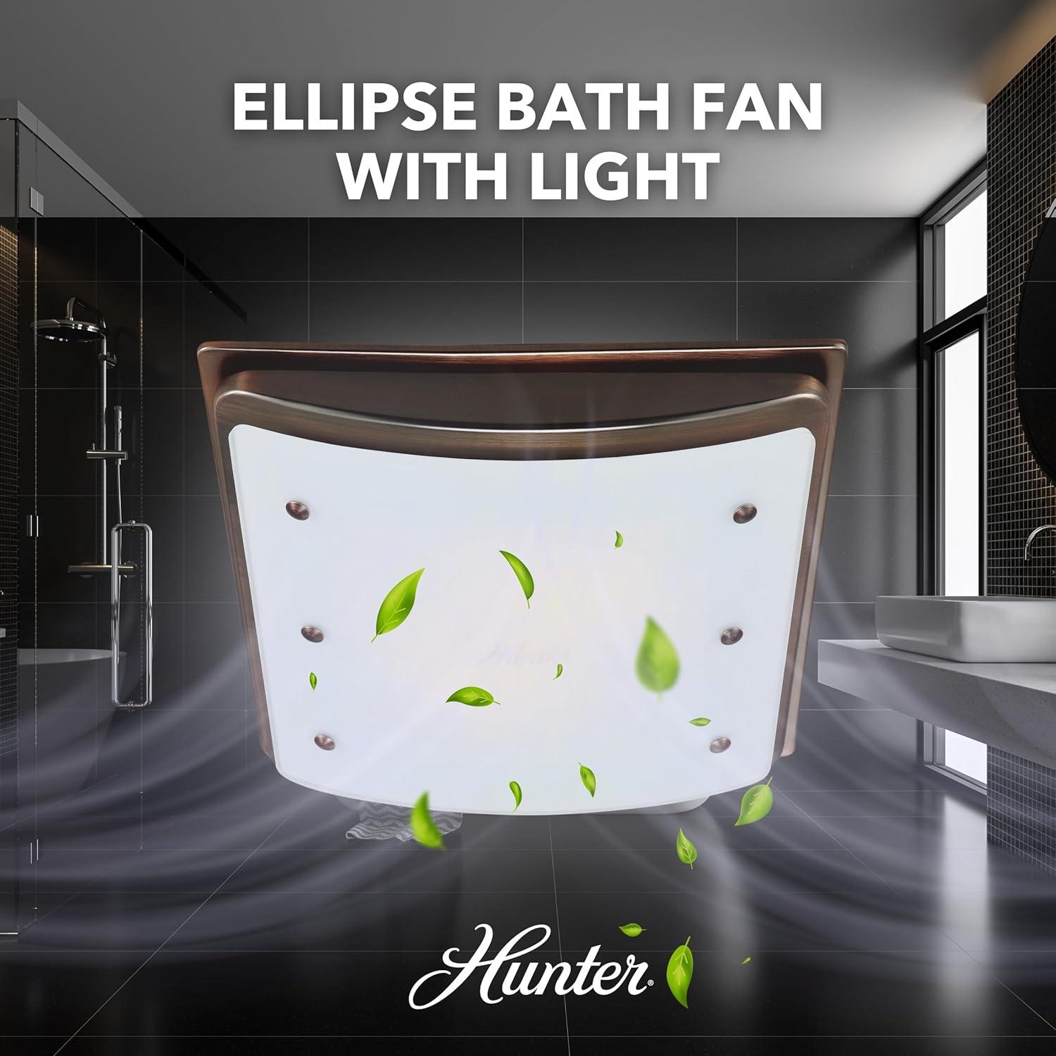 Hunter Ellipse 100 CFM Bathroom Exhaust Fan - Hunter Ceiling Fan with Light and Night Light – Bronze