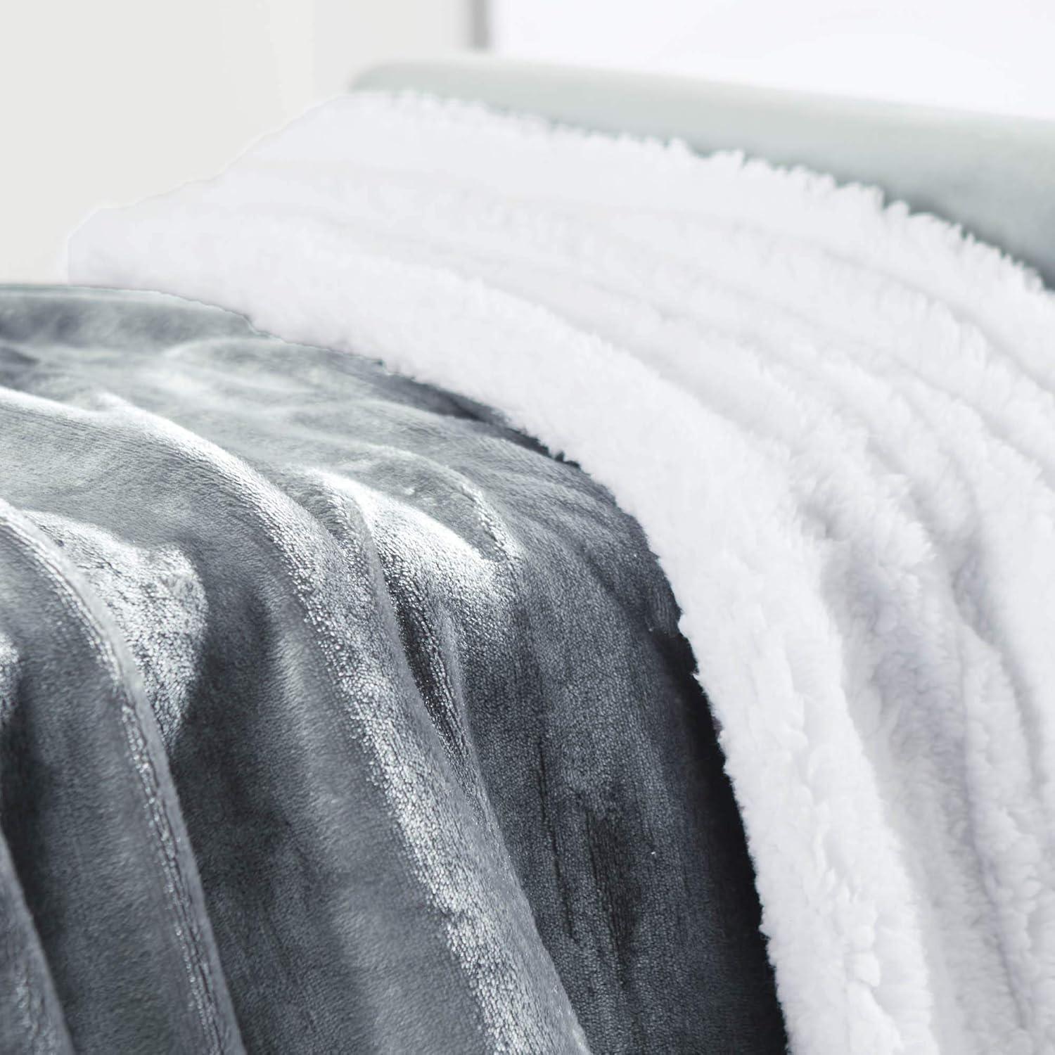 Genteele Sherpa Throw Blanket 50 x 60 inches Gray/White